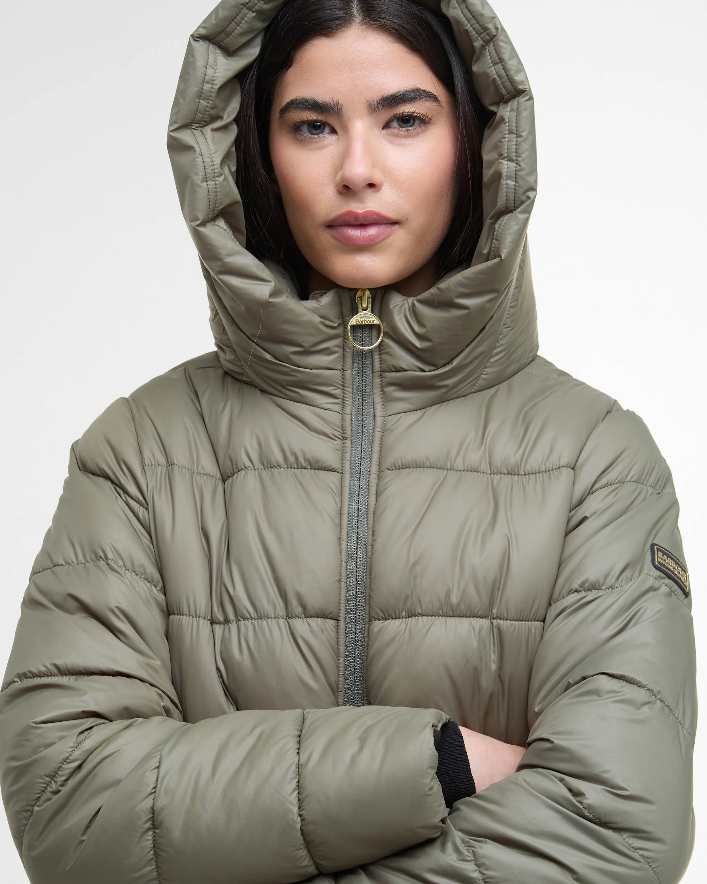 Barbour International Olivios Womens Longline Puffer Jacket - Dusky Khaki - Image 5