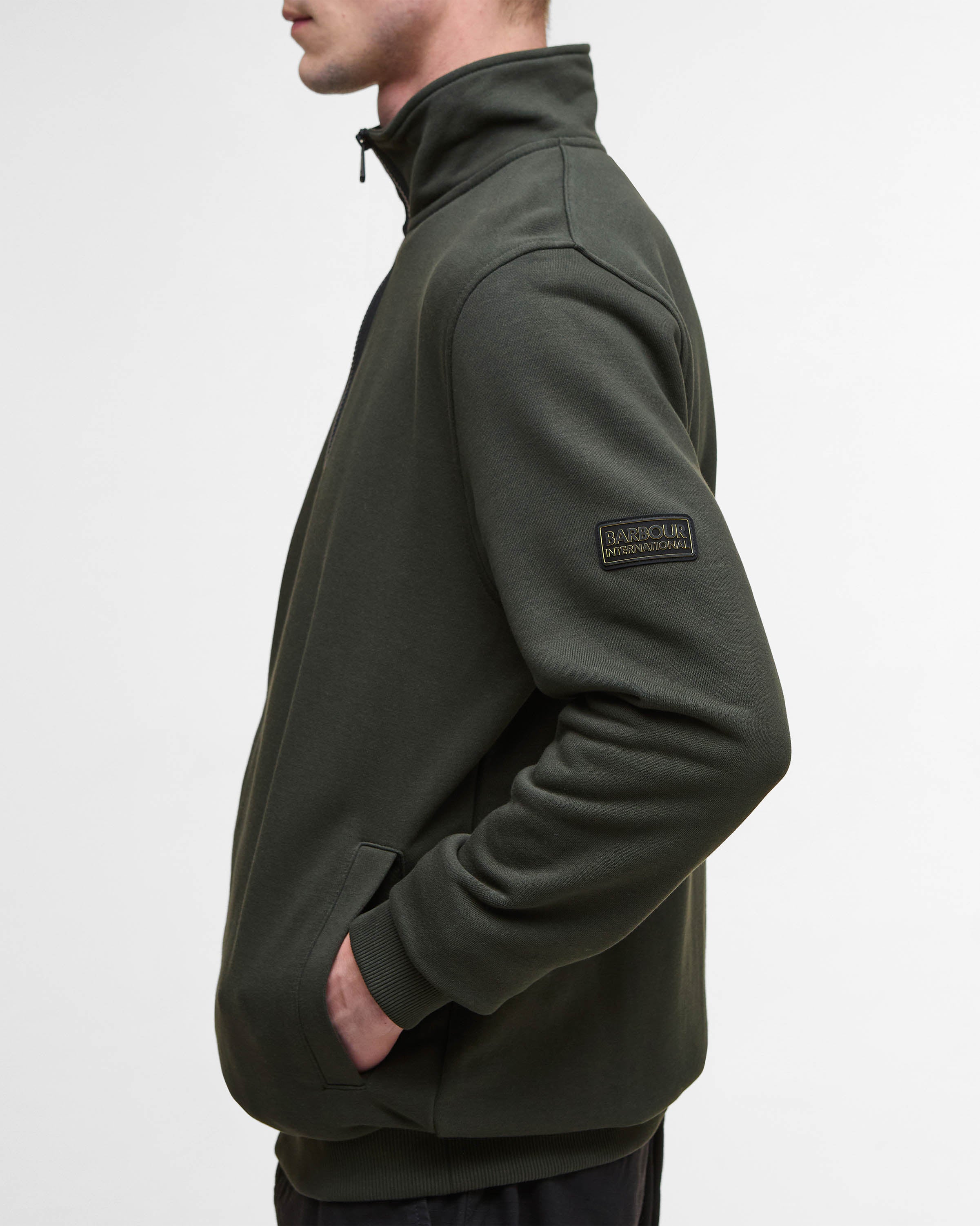 Barbour International Outline Mens Funnel Neck Sweatshirt - Sage - Image 3