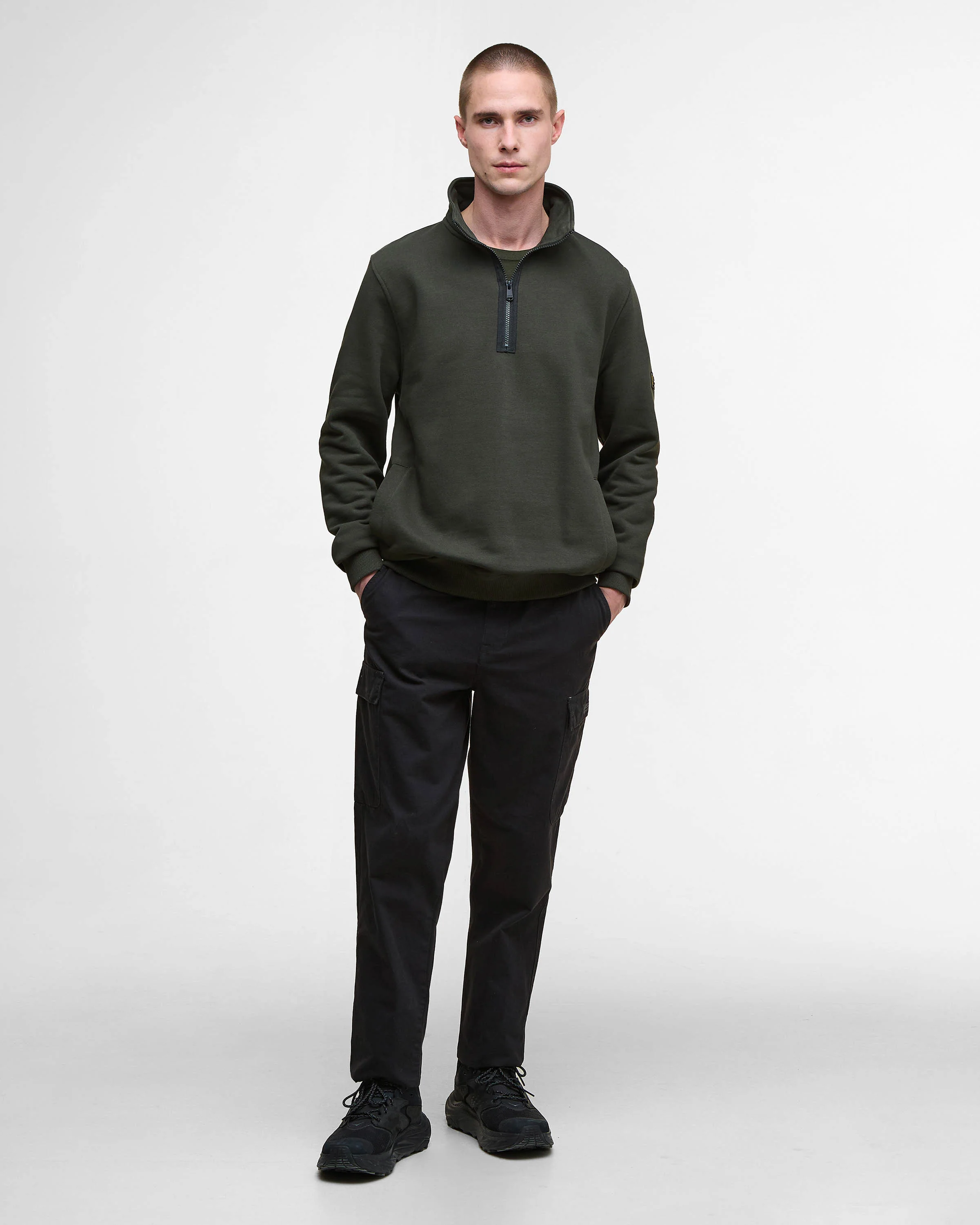 Barbour International Outline Mens Funnel Neck Sweatshirt - Sage - Image 4