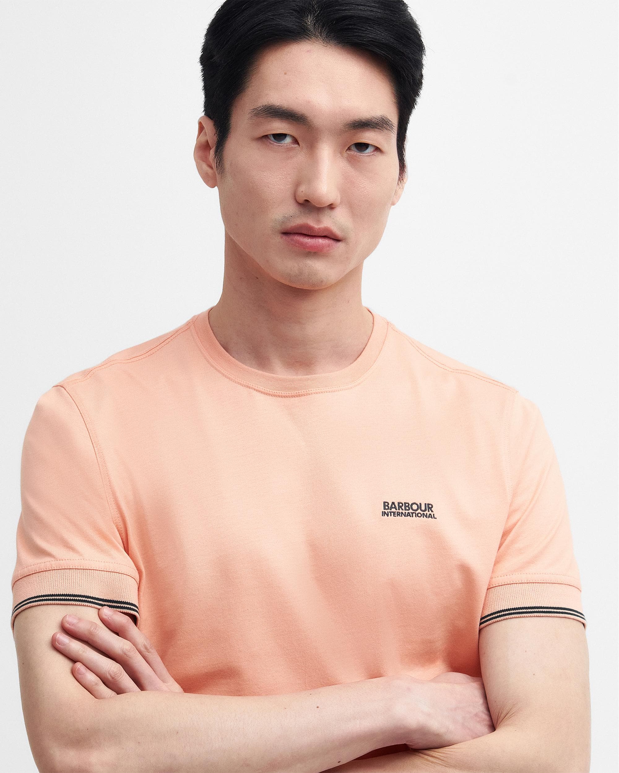 Barbour International Philip Mens Tipped Cuff Tailored T-Shirt - Peach Nectar - Image 2