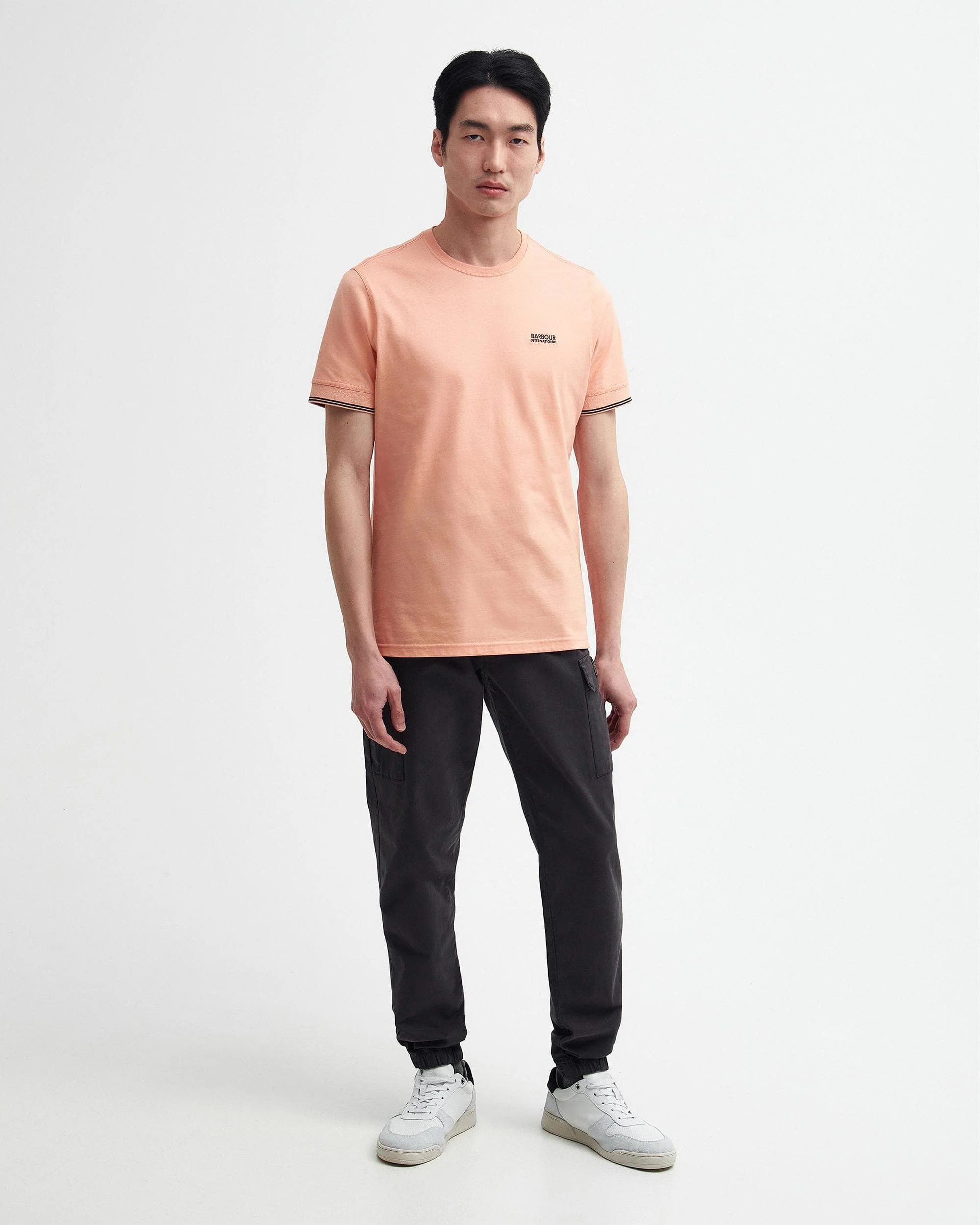 Barbour International Philip Mens Tipped Cuff Tailored T-Shirt - Peach Nectar - Image 3