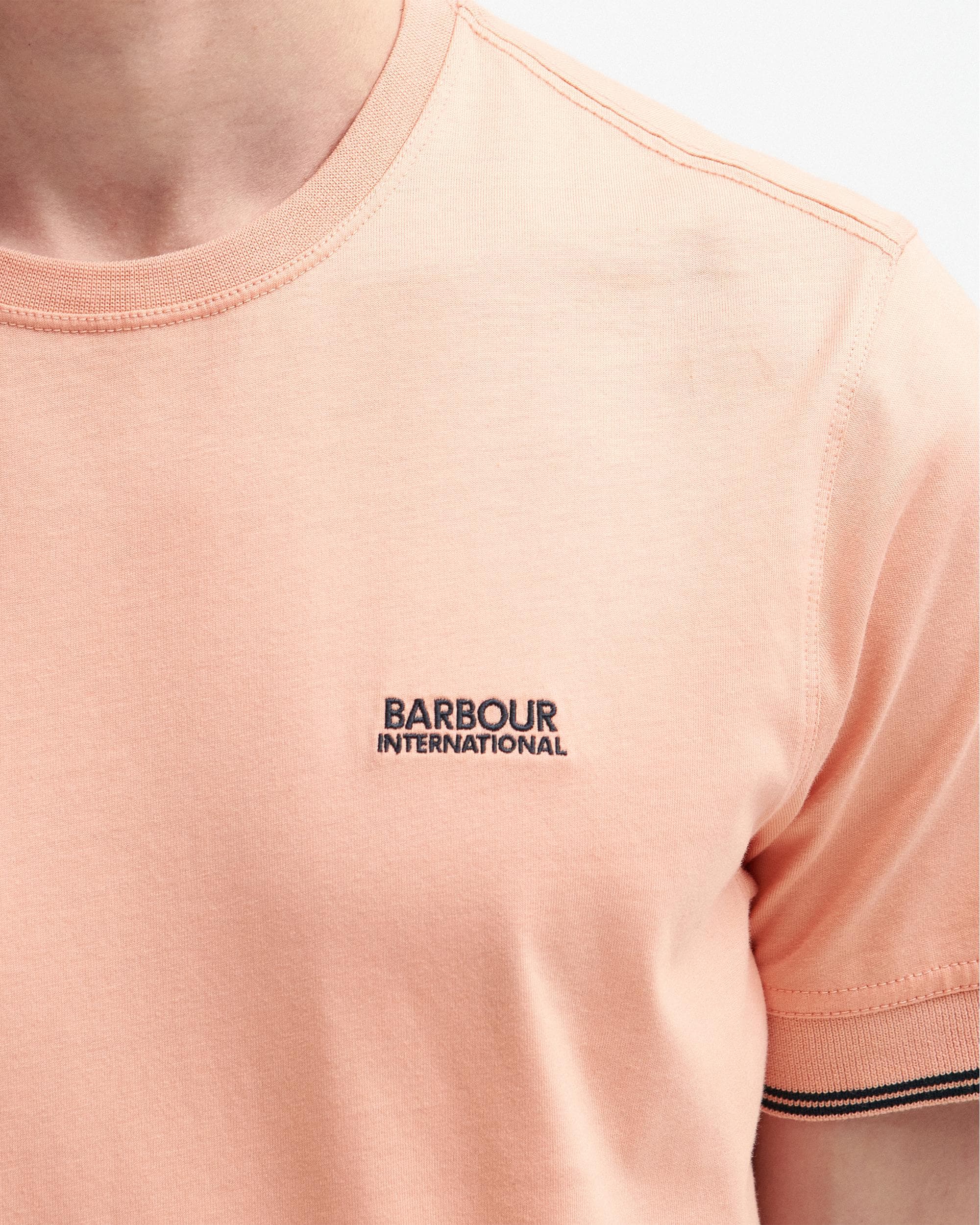 Barbour International Philip Mens Tipped Cuff Tailored T-Shirt - Peach Nectar - Image 5