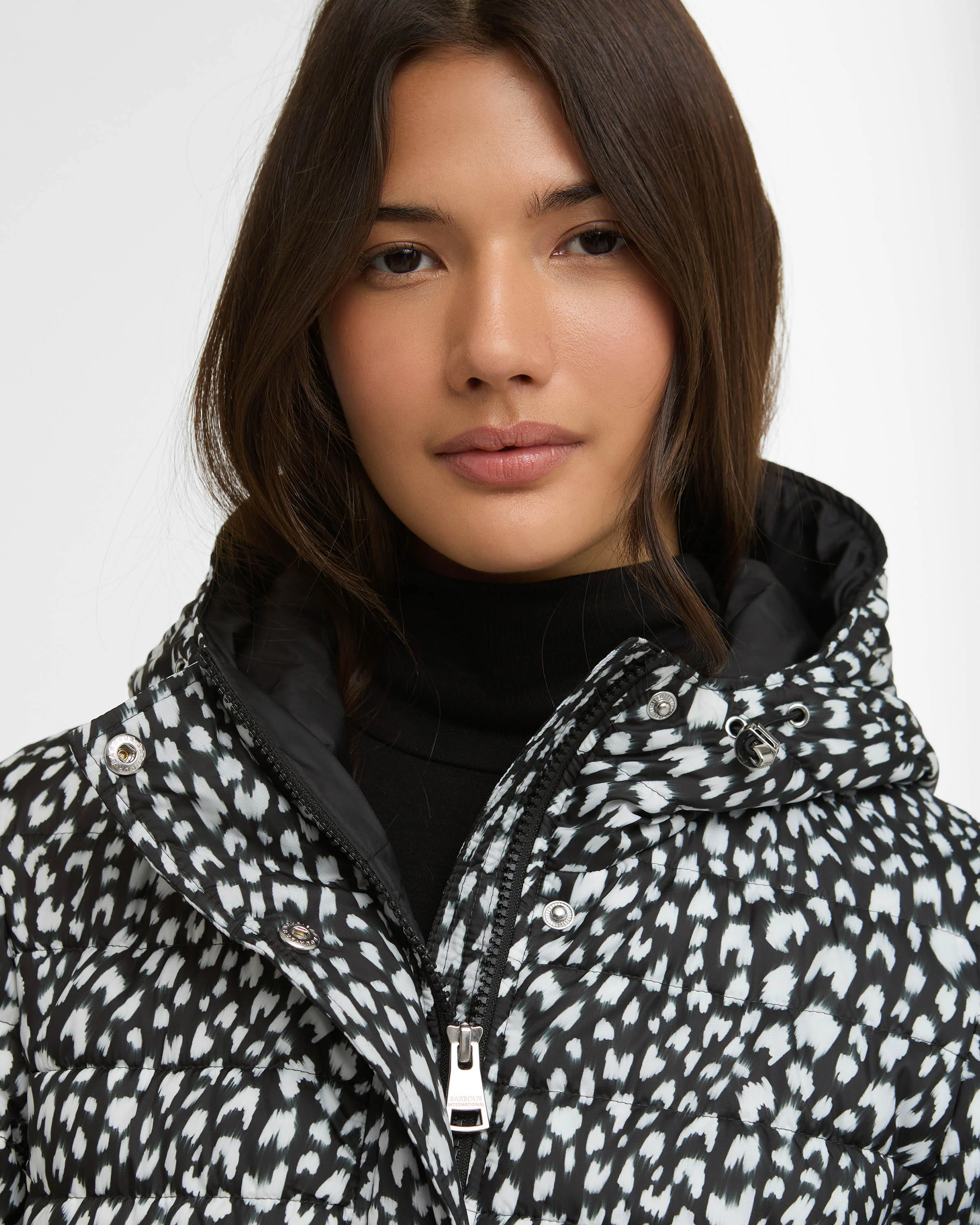Barbour International Printed Jada Womens Puffer Jacket - Snow Leopard Print - Image 2