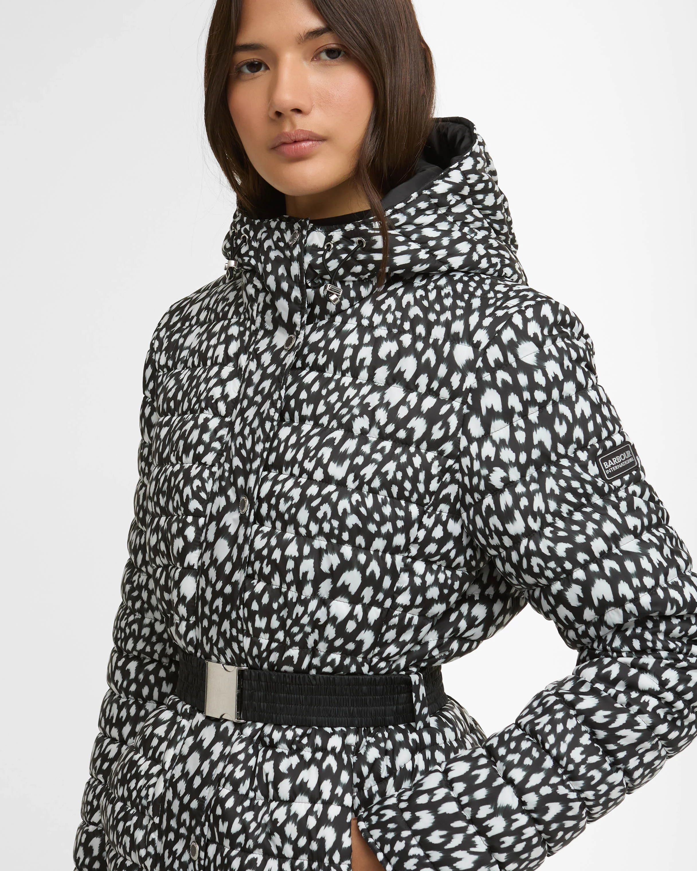Barbour International Printed Jada Womens Puffer Jacket - Snow Leopard Print - Image 3