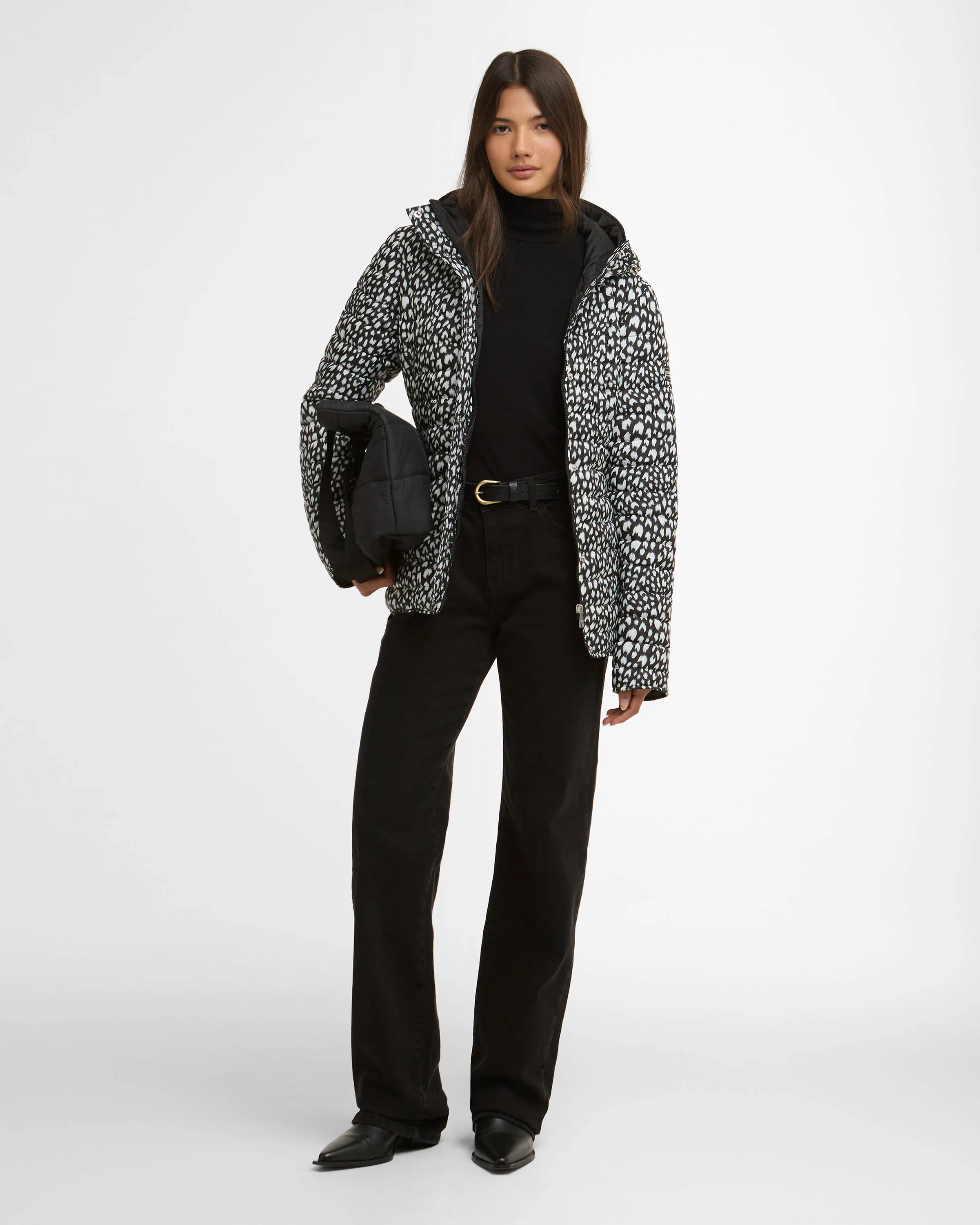 Barbour International Printed Jada Womens Puffer Jacket - Snow Leopard Print - Image 4