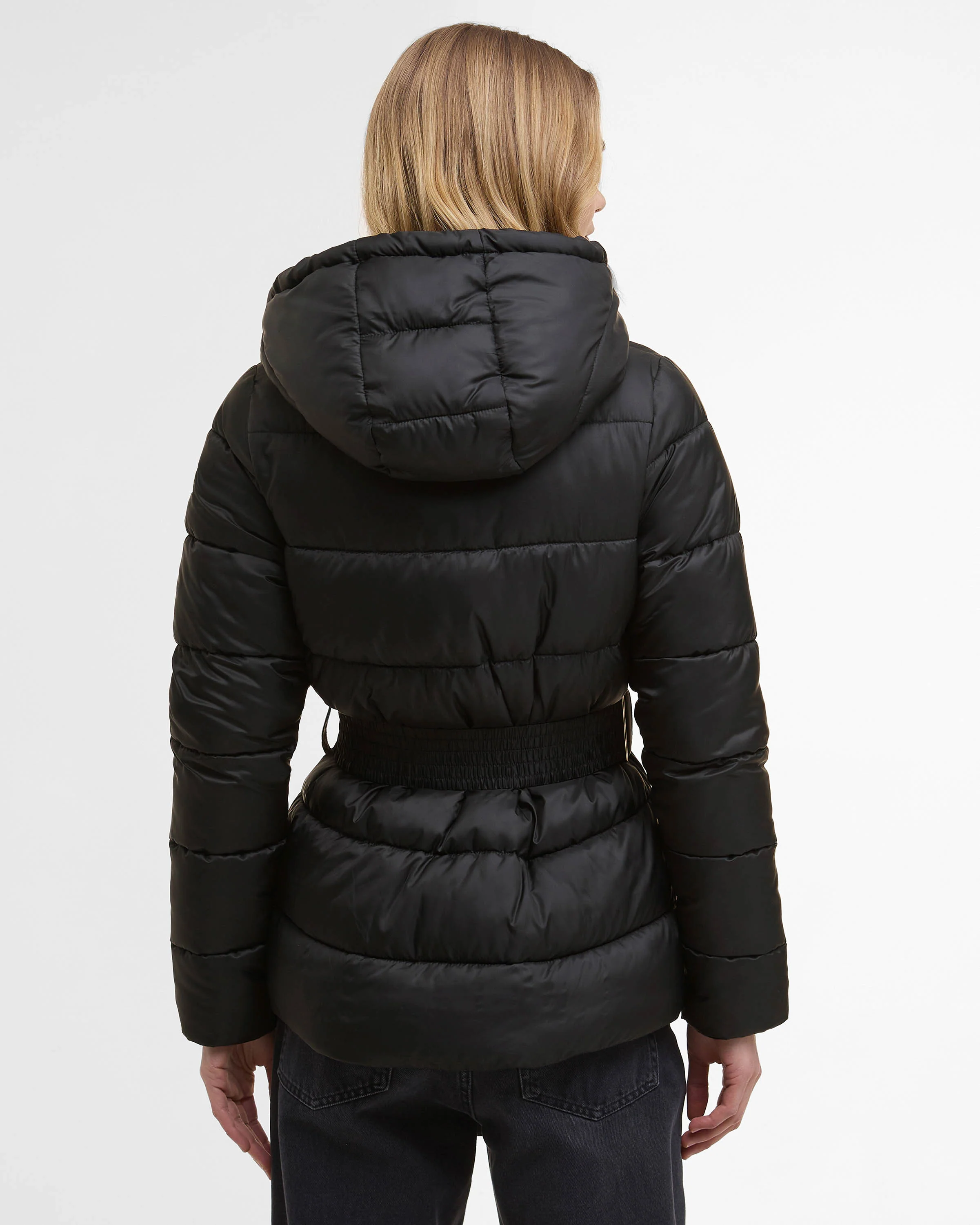 Barbour International Short Track Line Womens Puffer Jacket - Black/Jasmine Leopard Print - Image 8