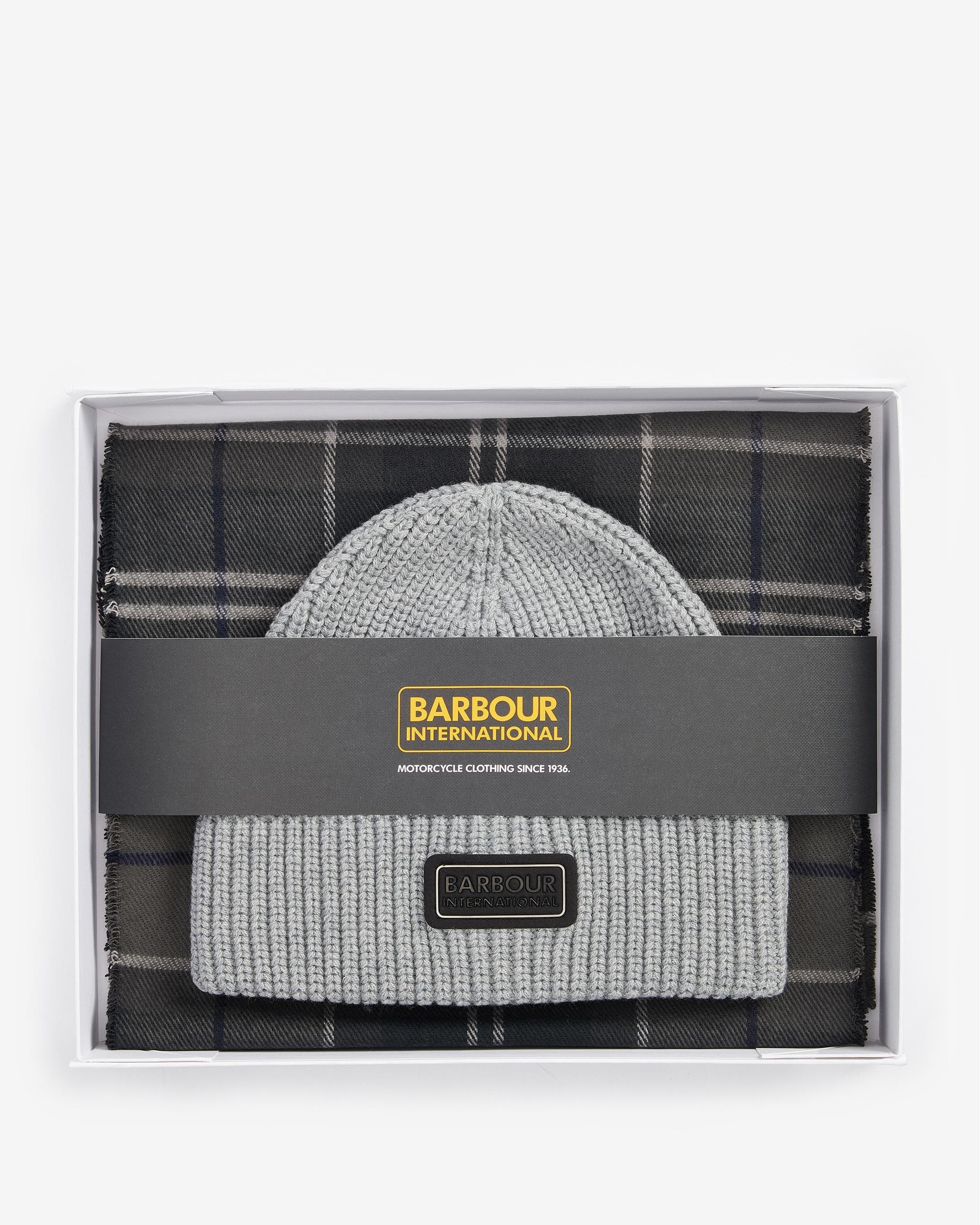 Barbour International Sweeper Mens Beanie & Scarf Gift Set - Grey