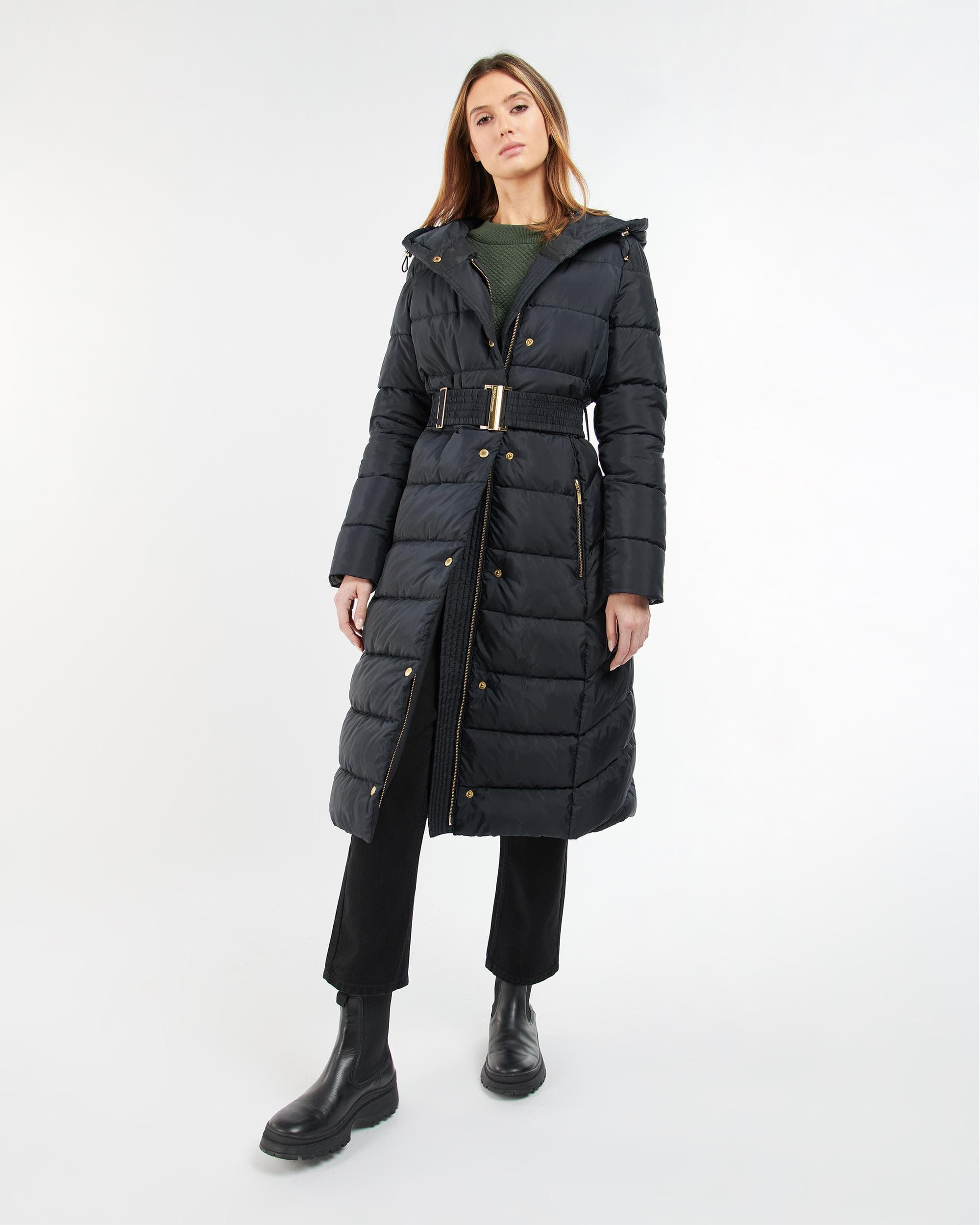 Barbour International Track Line Womens Long Quilted Jacket - Black - Image 3