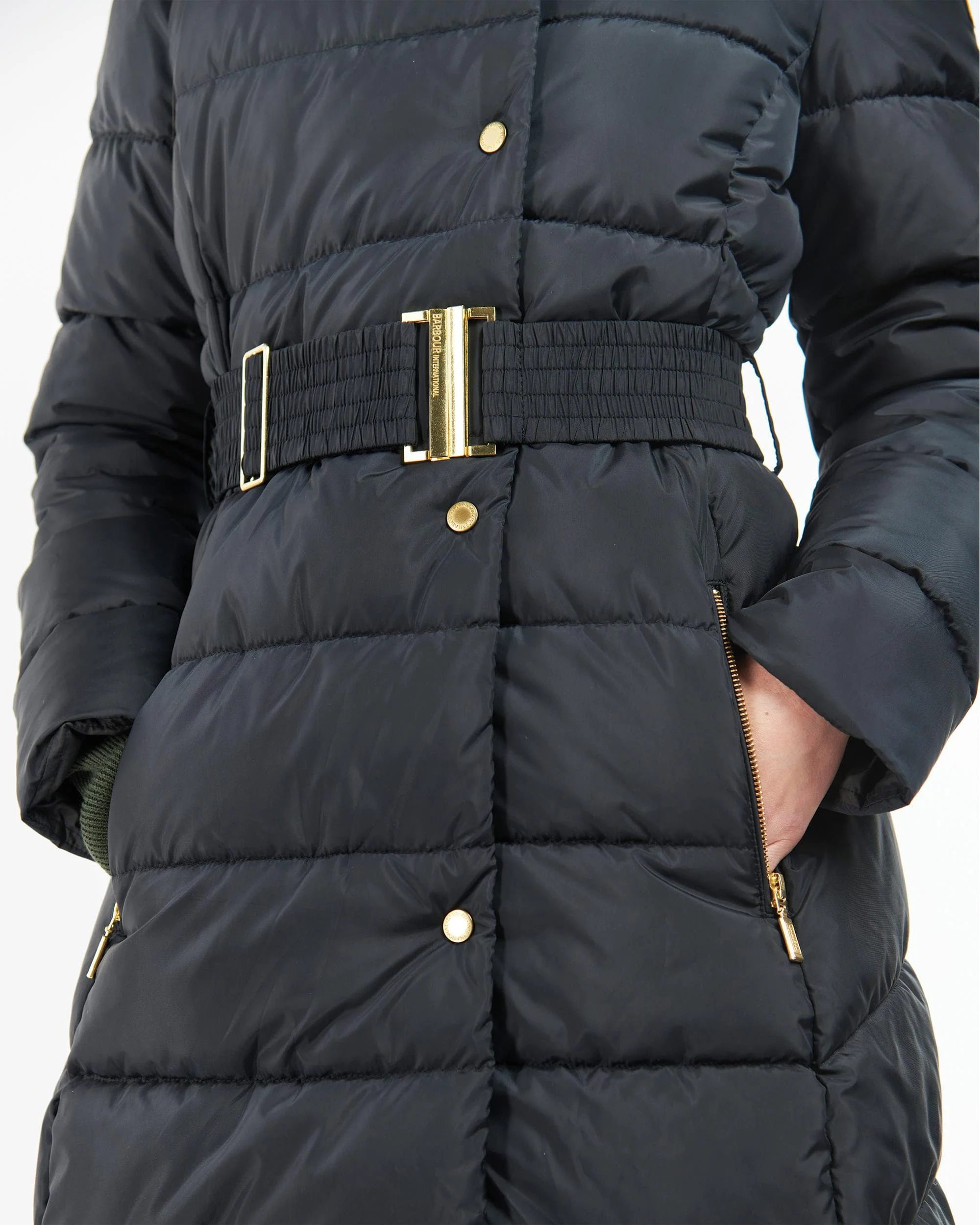 Barbour International Track Line Womens Long Quilted Jacket - Black - Image 5