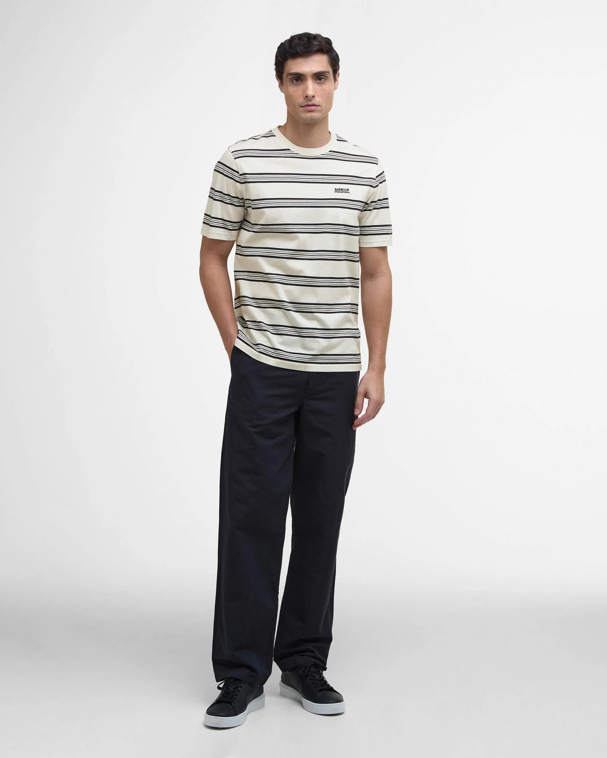 Barbour International Upham Mens Striped T-Shirt - Whisper White - Image 4