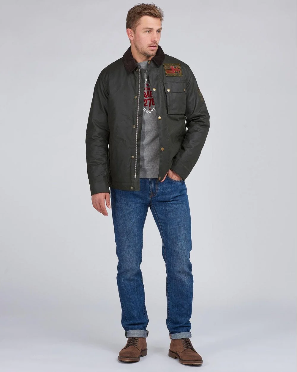Barbour International Workers Wax Mens Jacket - Sage - Image 3