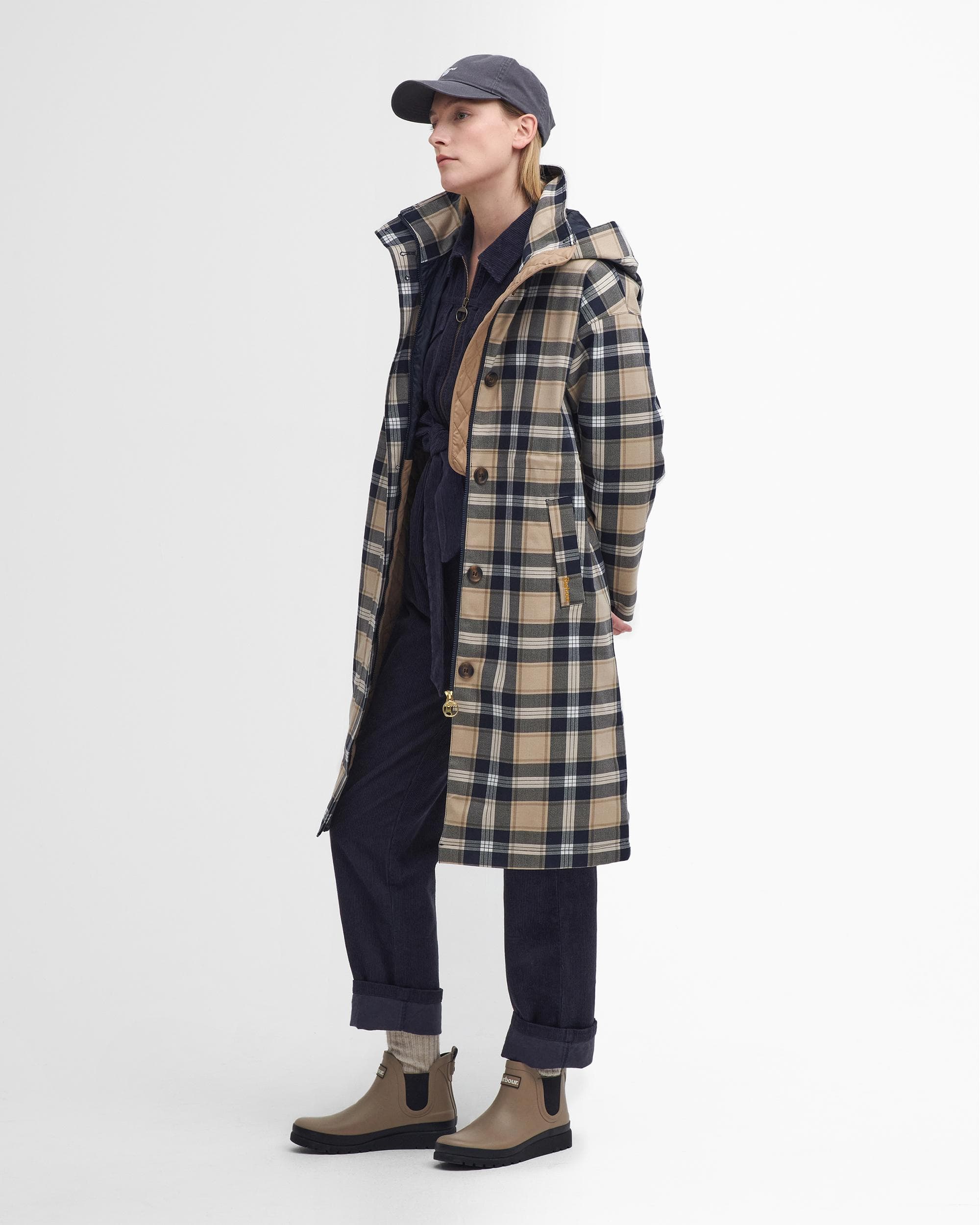Barbour Iris Womens Long Tartan Waterproof Jacket - Image 4