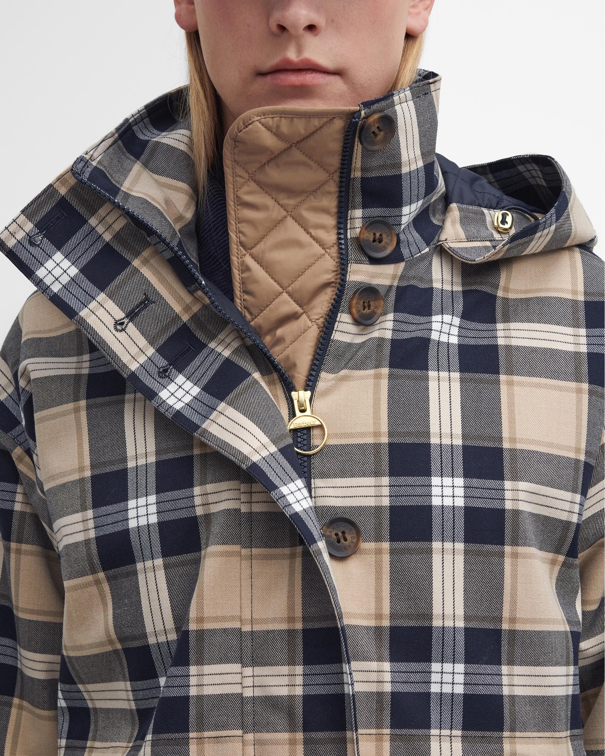Barbour Iris Womens Long Tartan Waterproof Jacket - Image 6