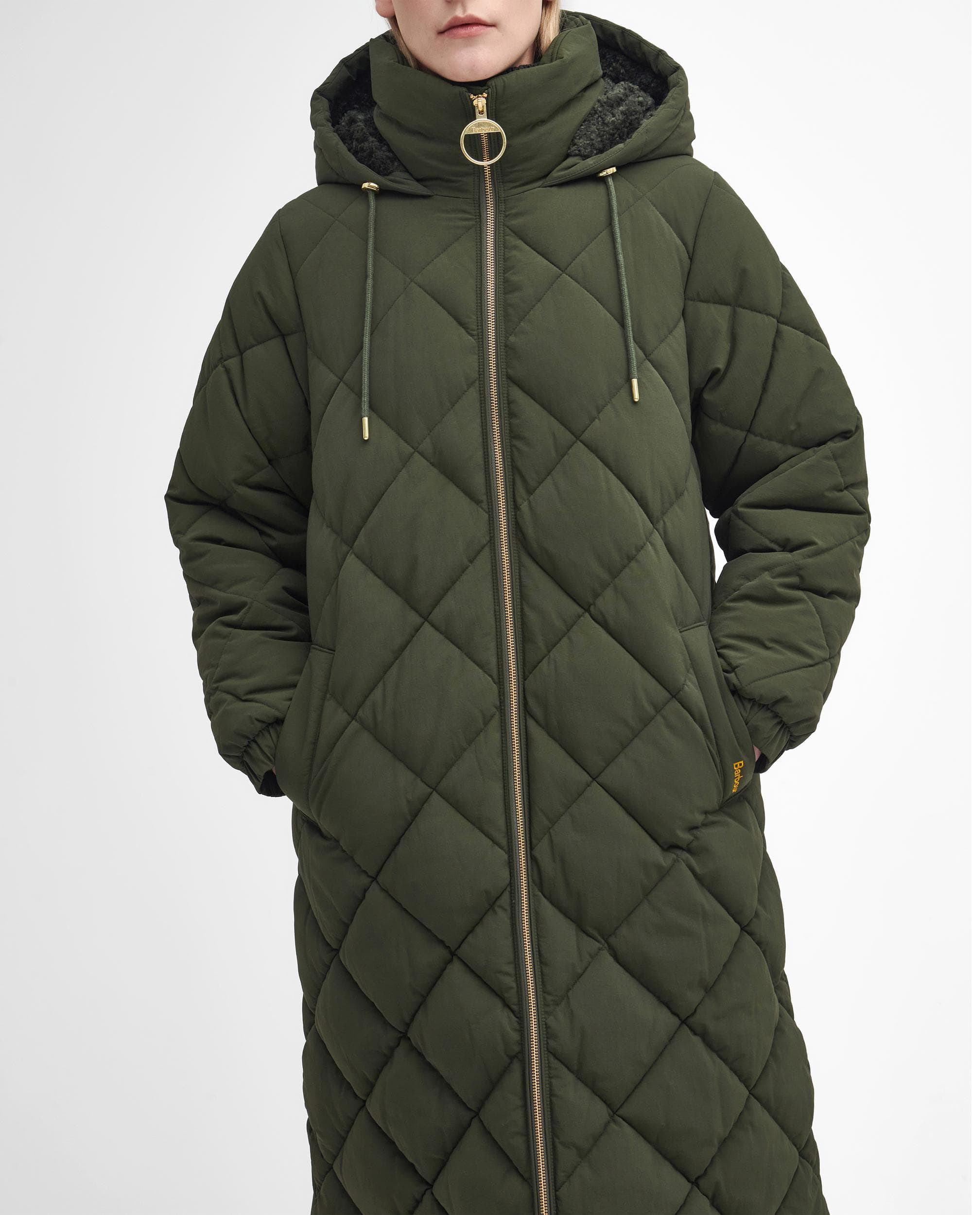 Barbour Kirkton Womens Long Puffer Jacket - Olive/Ancient - Image 3