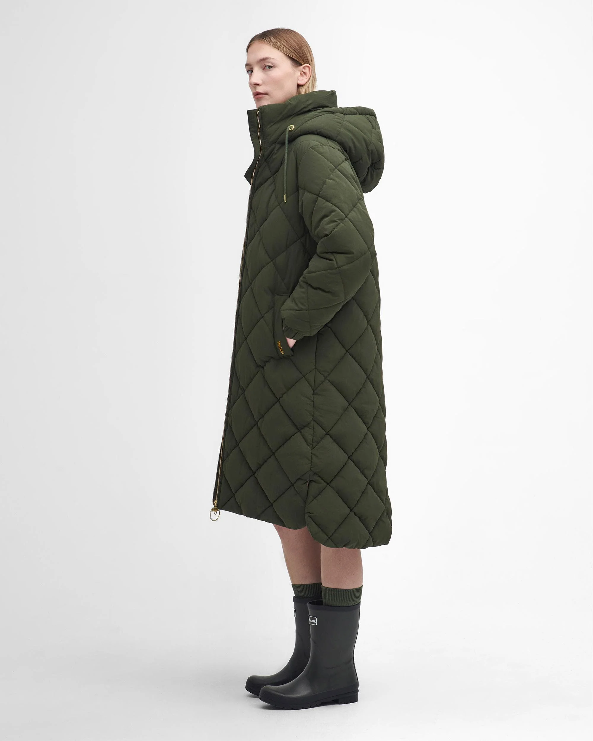 Barbour Kirkton Womens Long Puffer Jacket - Olive/Ancient - Image 4