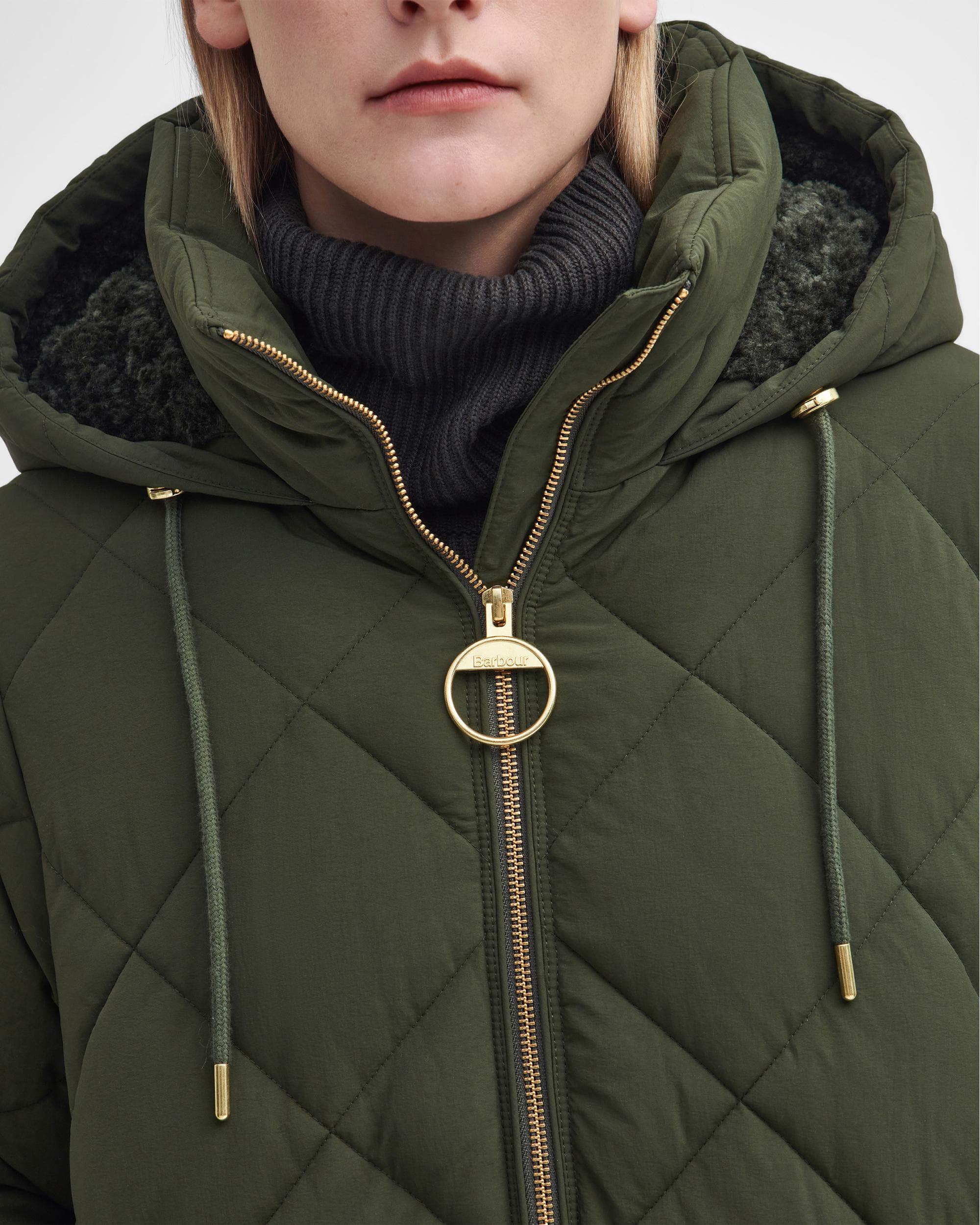 Barbour Kirkton Womens Long Puffer Jacket - Olive/Ancient - Image 6