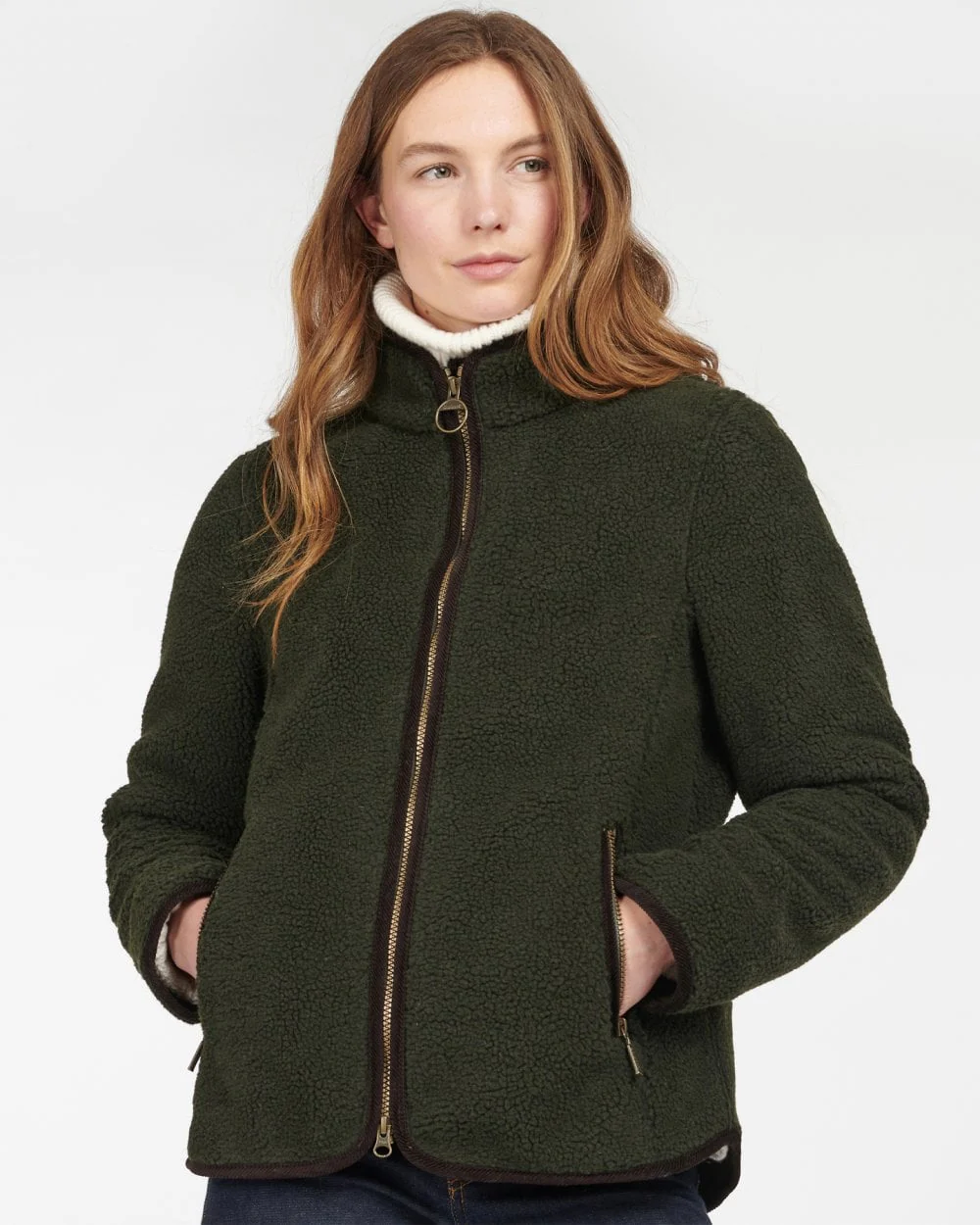 Barbour Lavenham Fleece Womens Jacket - Olive/Classic - Image 2