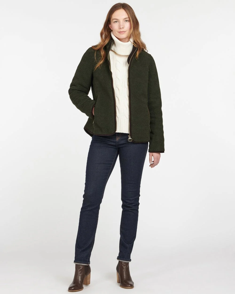 Barbour Lavenham Fleece Womens Jacket - Olive/Classic - Image 4