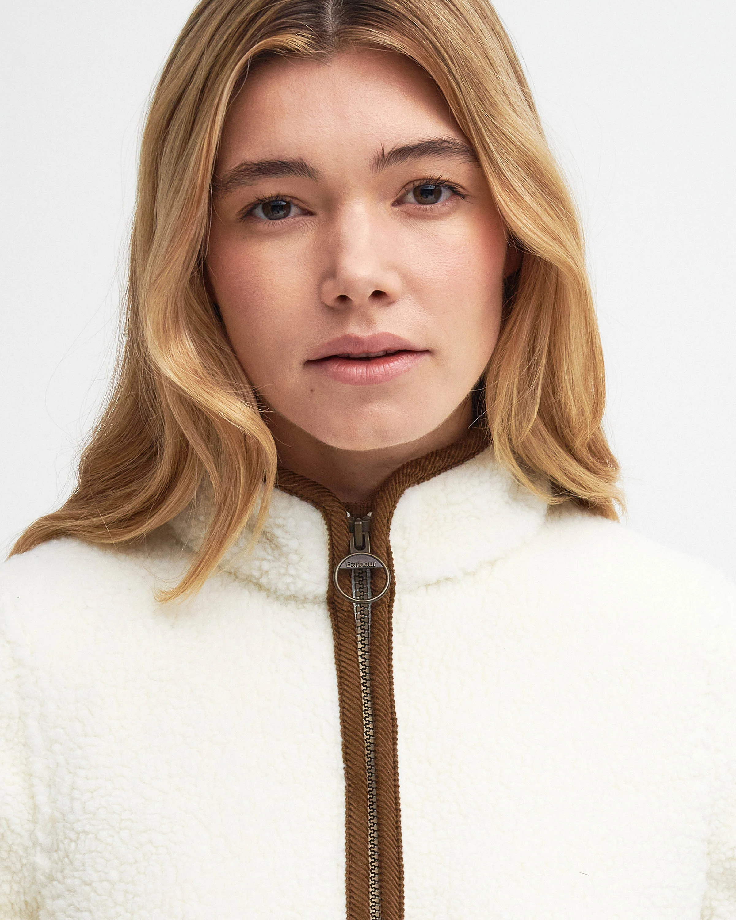 Barbour Lavenham Fleece Womens Jacket - White - Image 3