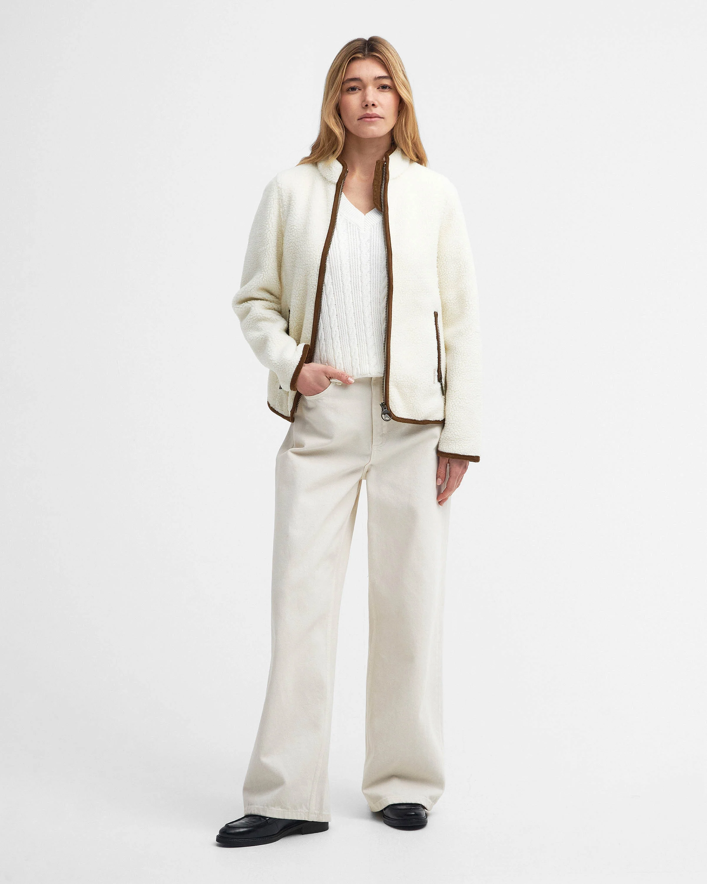 Barbour Lavenham Fleece Womens Jacket - White - Image 6