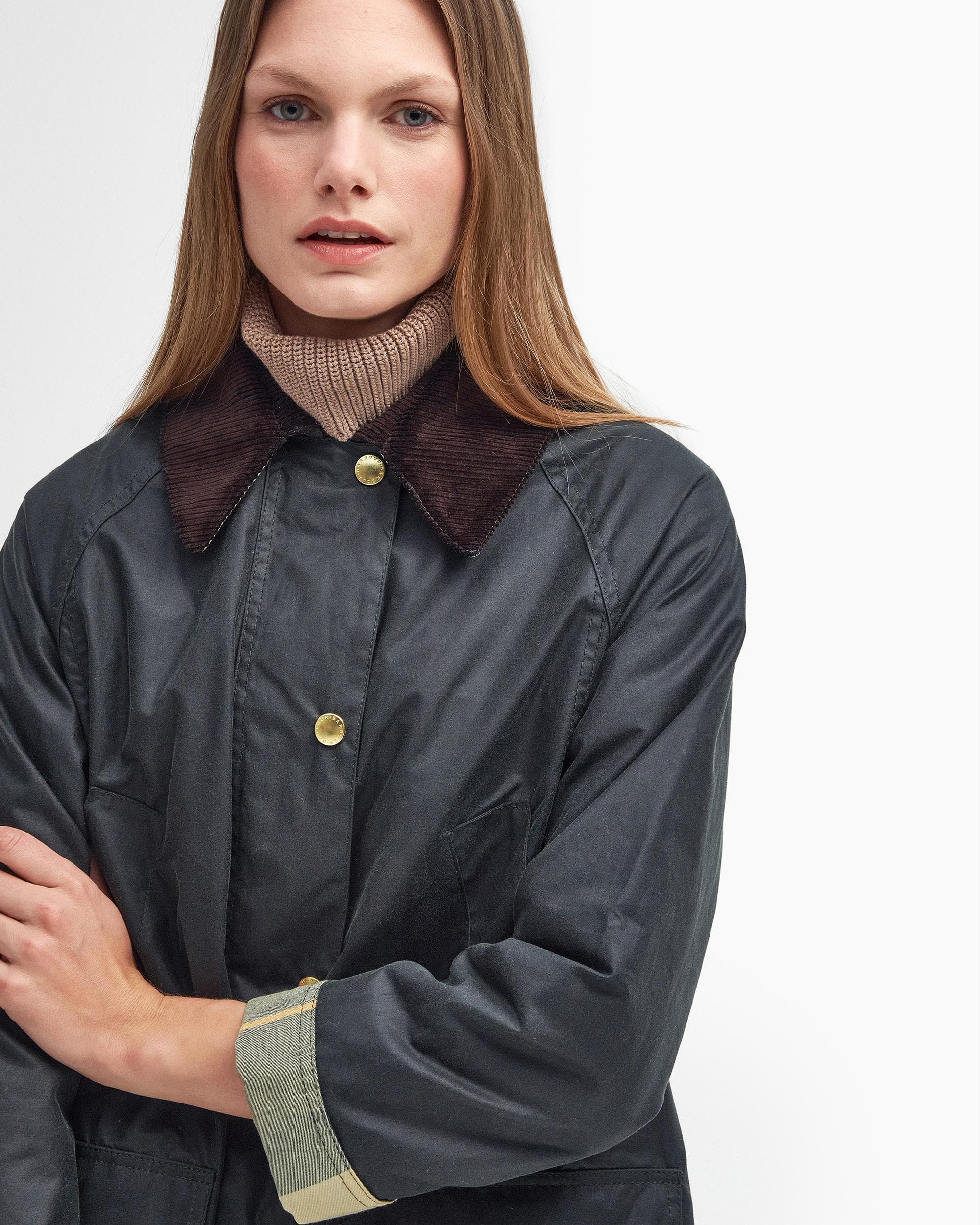 Barbour Long Beadnell Womens Wax Jacket - Sage/Ancient - Image 2