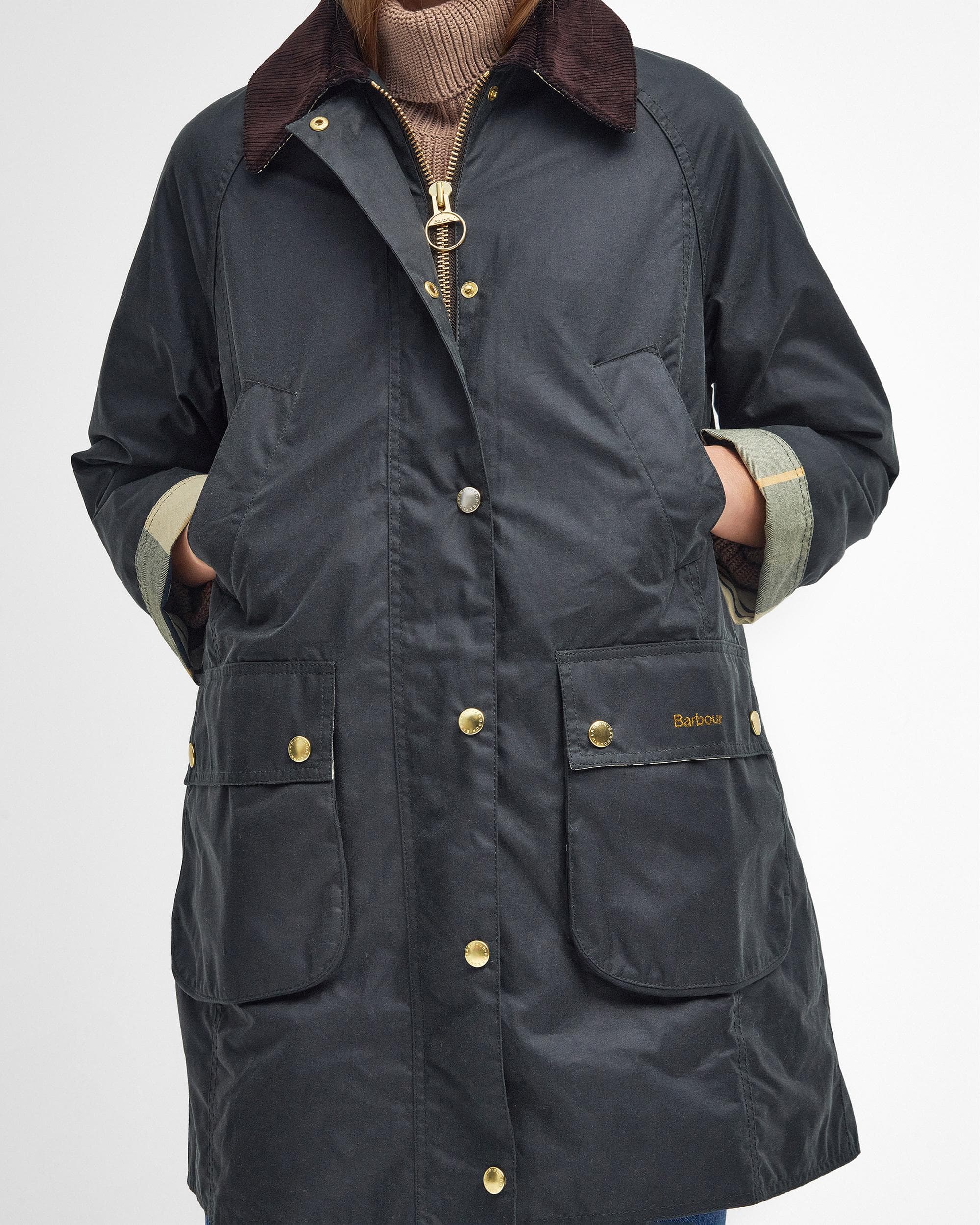Barbour Long Beadnell Womens Wax Jacket - Sage/Ancient - Image 3