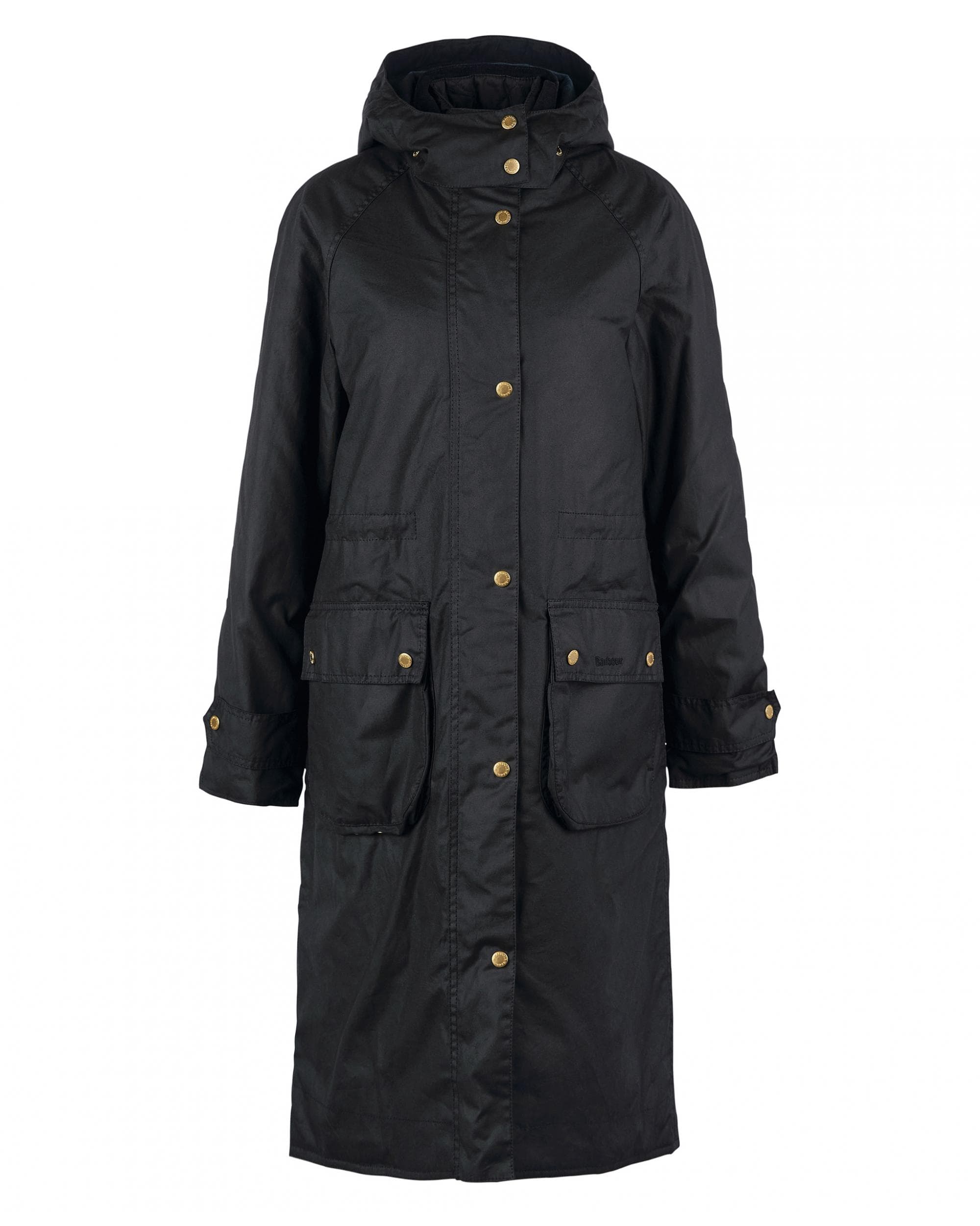 Barbour Long Cannich Womens Wax Jacket - Black/Black Sage Tartan - Image 8