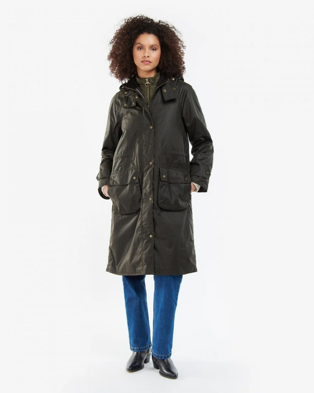 Barbour Long Cannich Womens Wax Jacket - Olive/Classic - Image 3