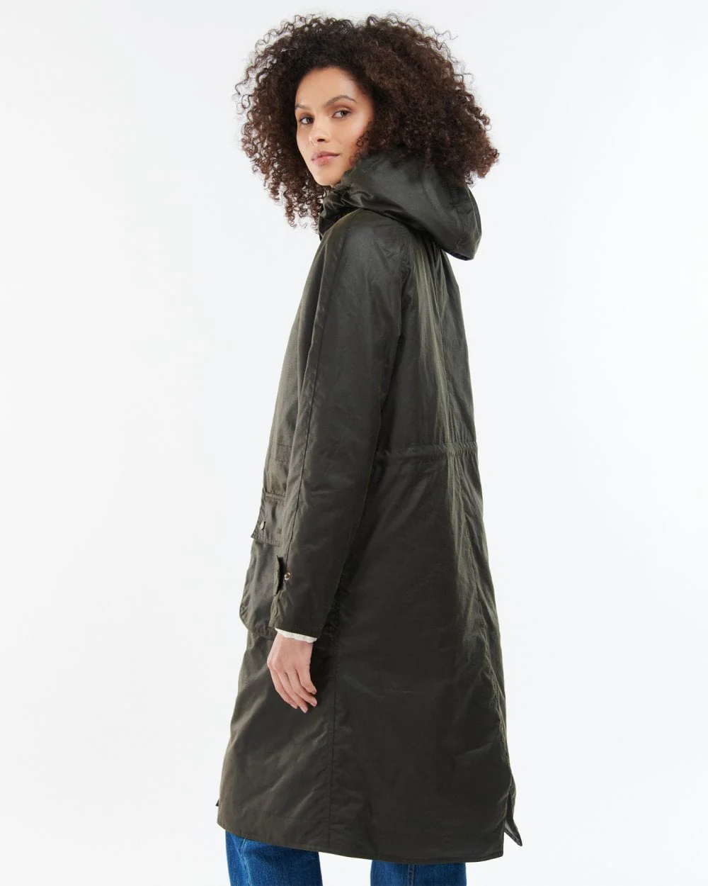 Barbour Long Cannich Womens Wax Jacket - Olive/Classic - Image 4