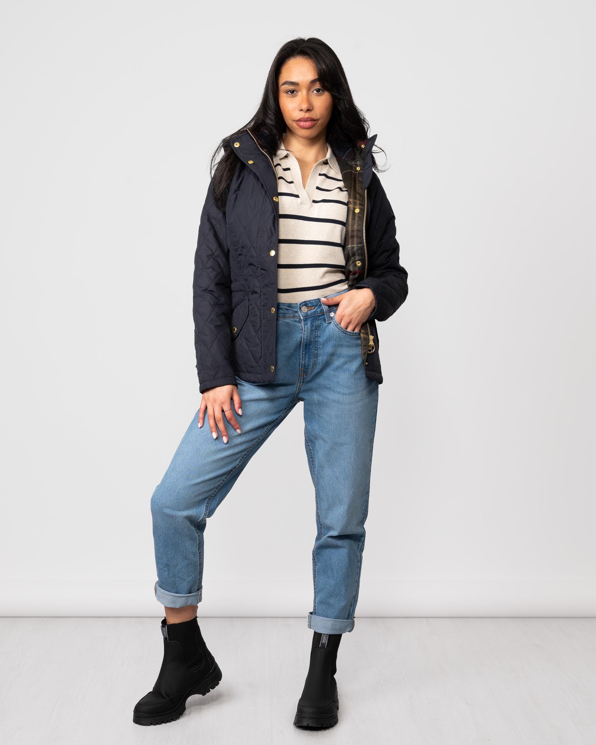 Barbour Millfire Quilted Womens Jacket - Navy/Classic - Image 2