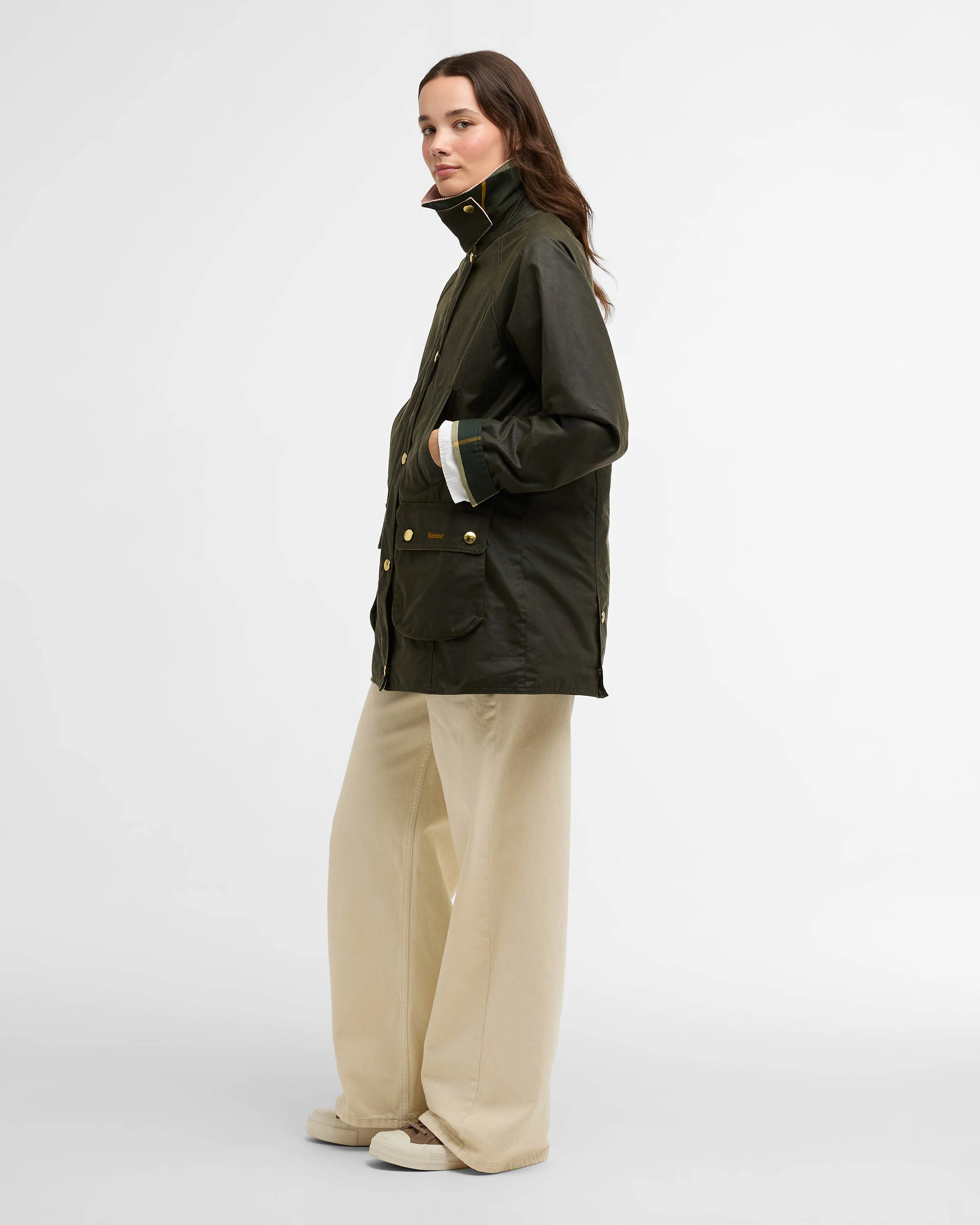 Barbour Modern Beadnell Womens Wax Jacket - Archive Olive/Ancient/Gardenia - Image 6