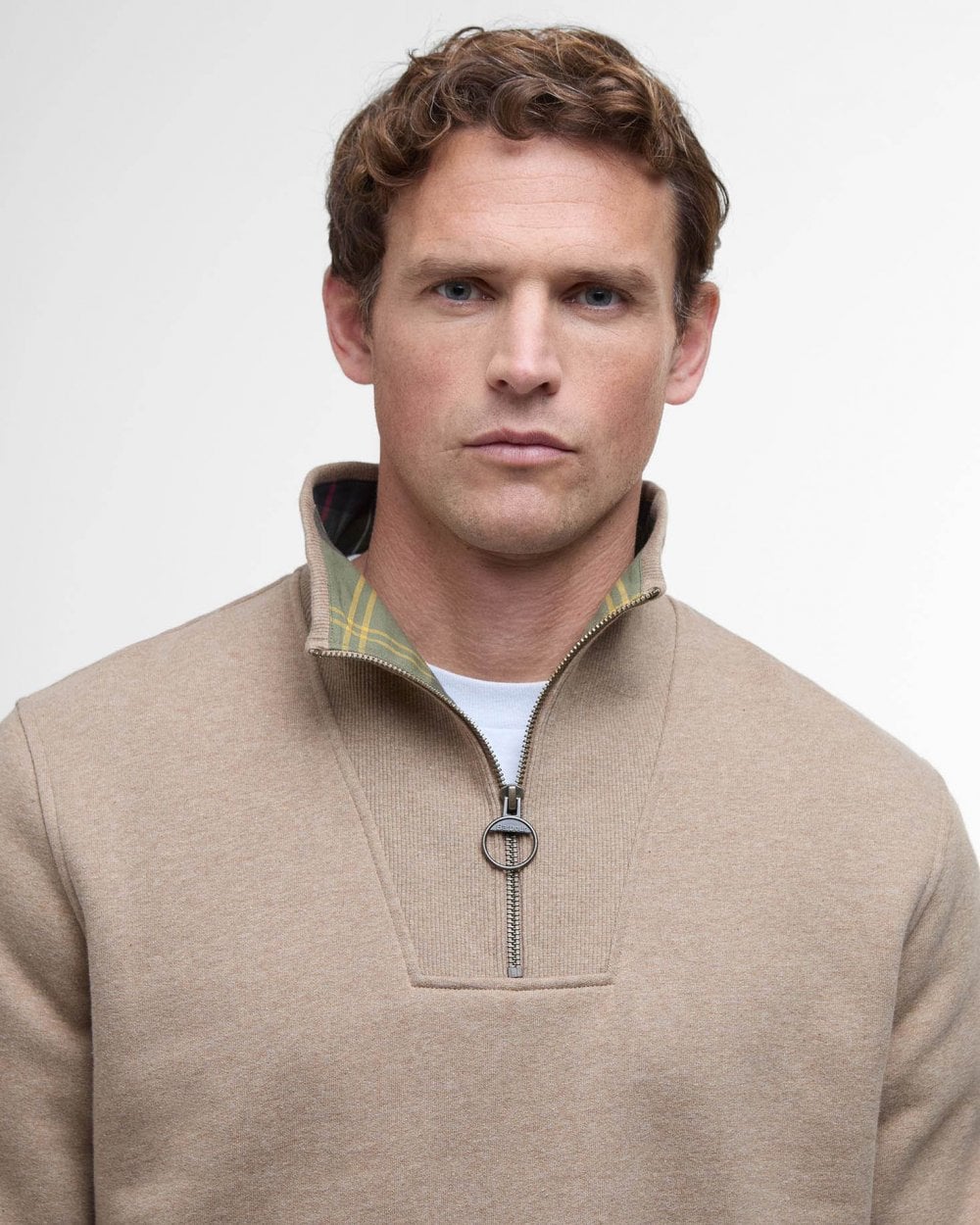 Barbour Nelson Mens Half Zip Sweatshirt - Stone Marl - Image 2