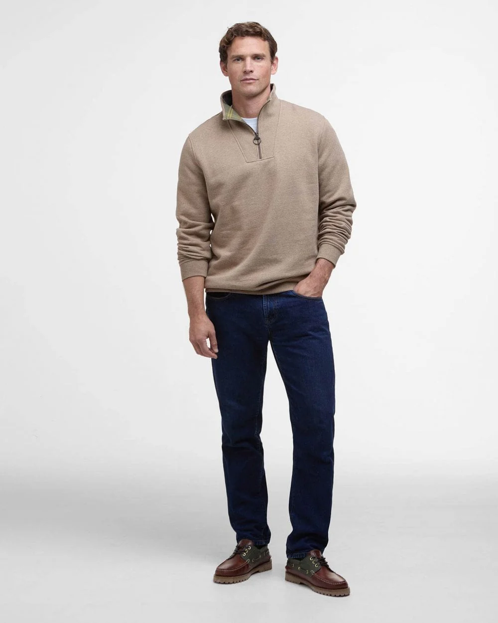 Barbour Nelson Mens Half Zip Sweatshirt - Stone Marl - Image 4