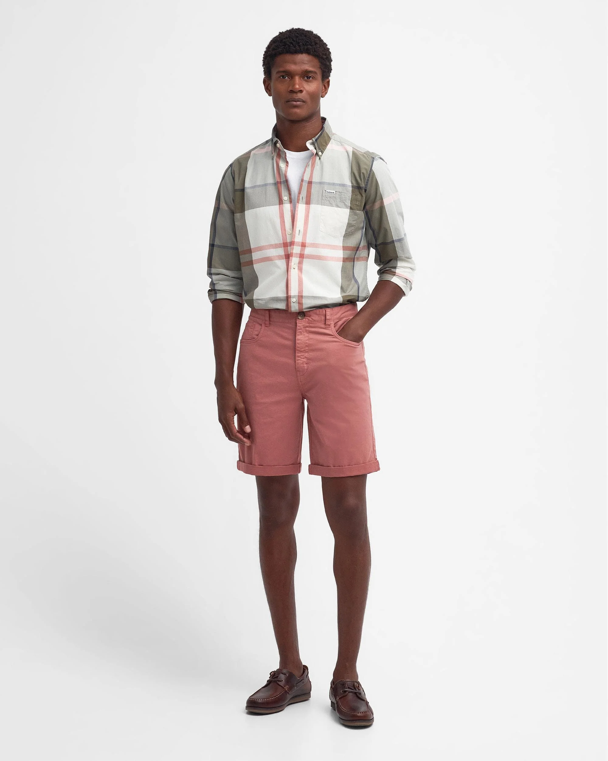 Barbour Overdyed Mens Twill Shorts - Pink Clay - Image 3