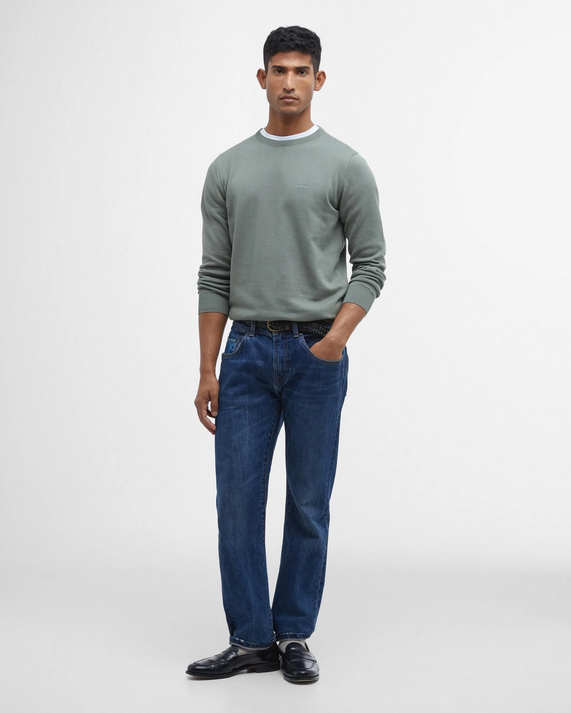 Barbour Pima Cotton Mens Crew Sweatshirt - Agave Green - Image 3