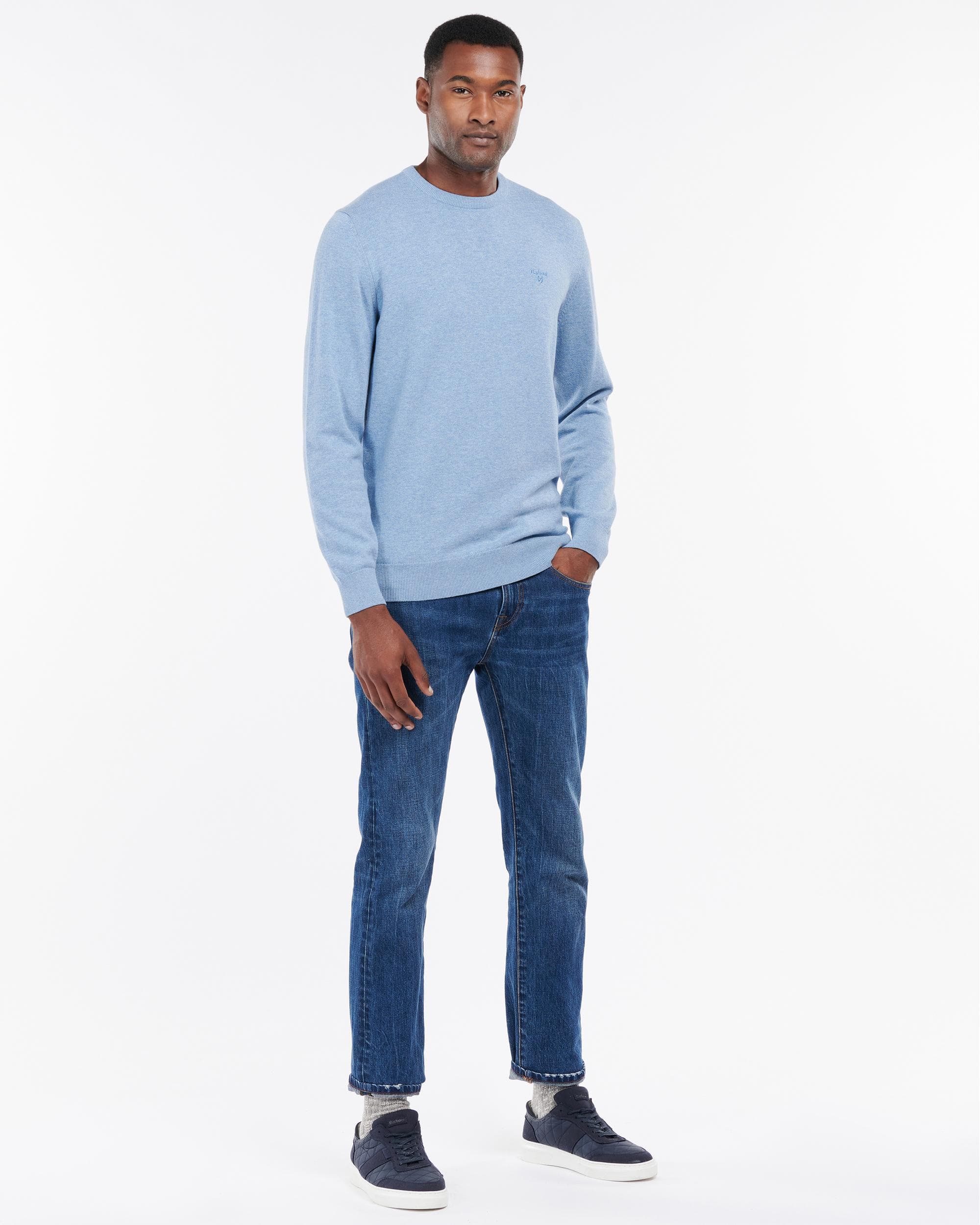 Barbour Pima Cotton Mens Crew Sweatshirt - Dark Chambray - Image 3