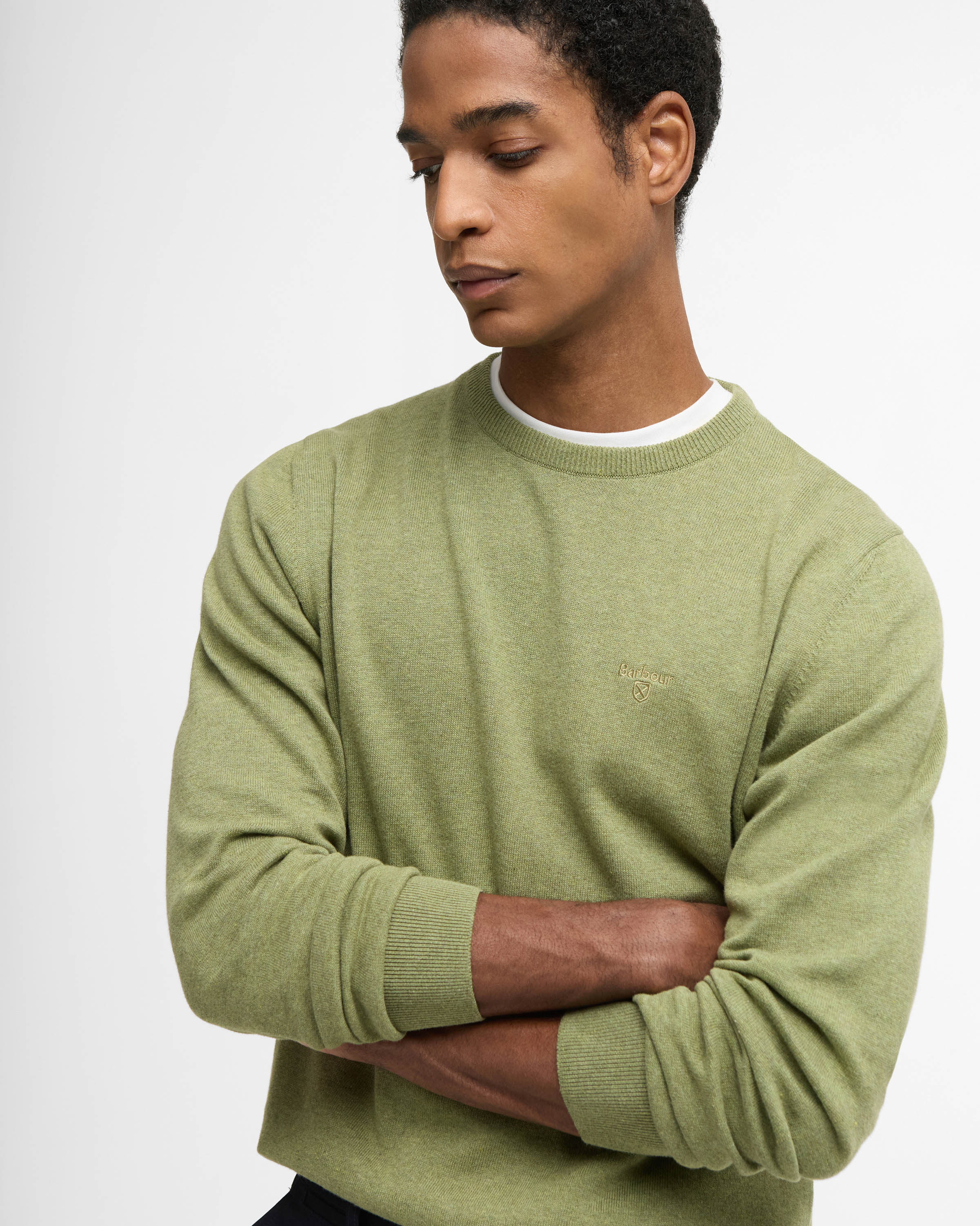 Barbour Pima Cotton Mens Crew Sweatshirt - Laurel Green - Image 2