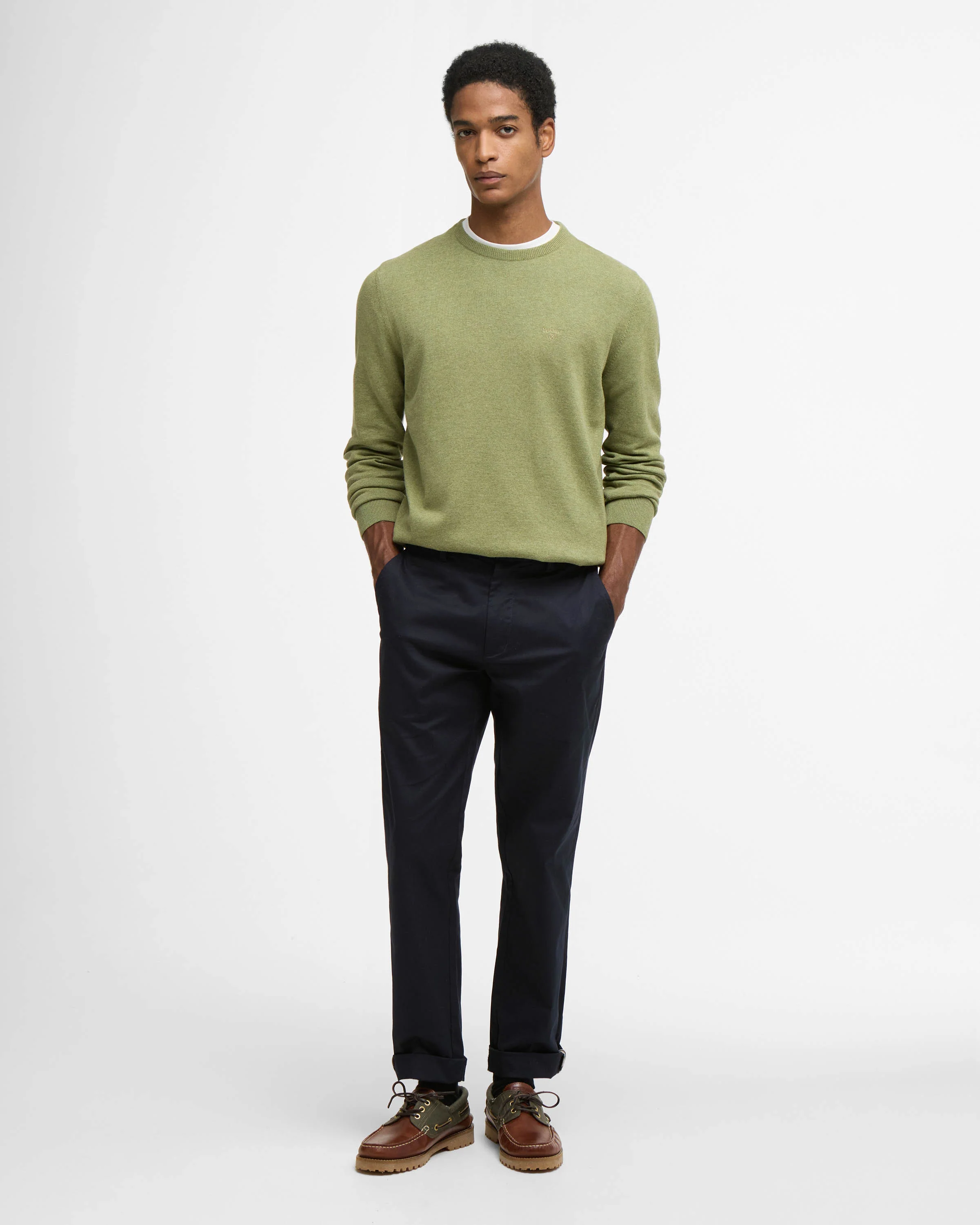 Barbour Pima Cotton Mens Crew Sweatshirt - Laurel Green - Image 3