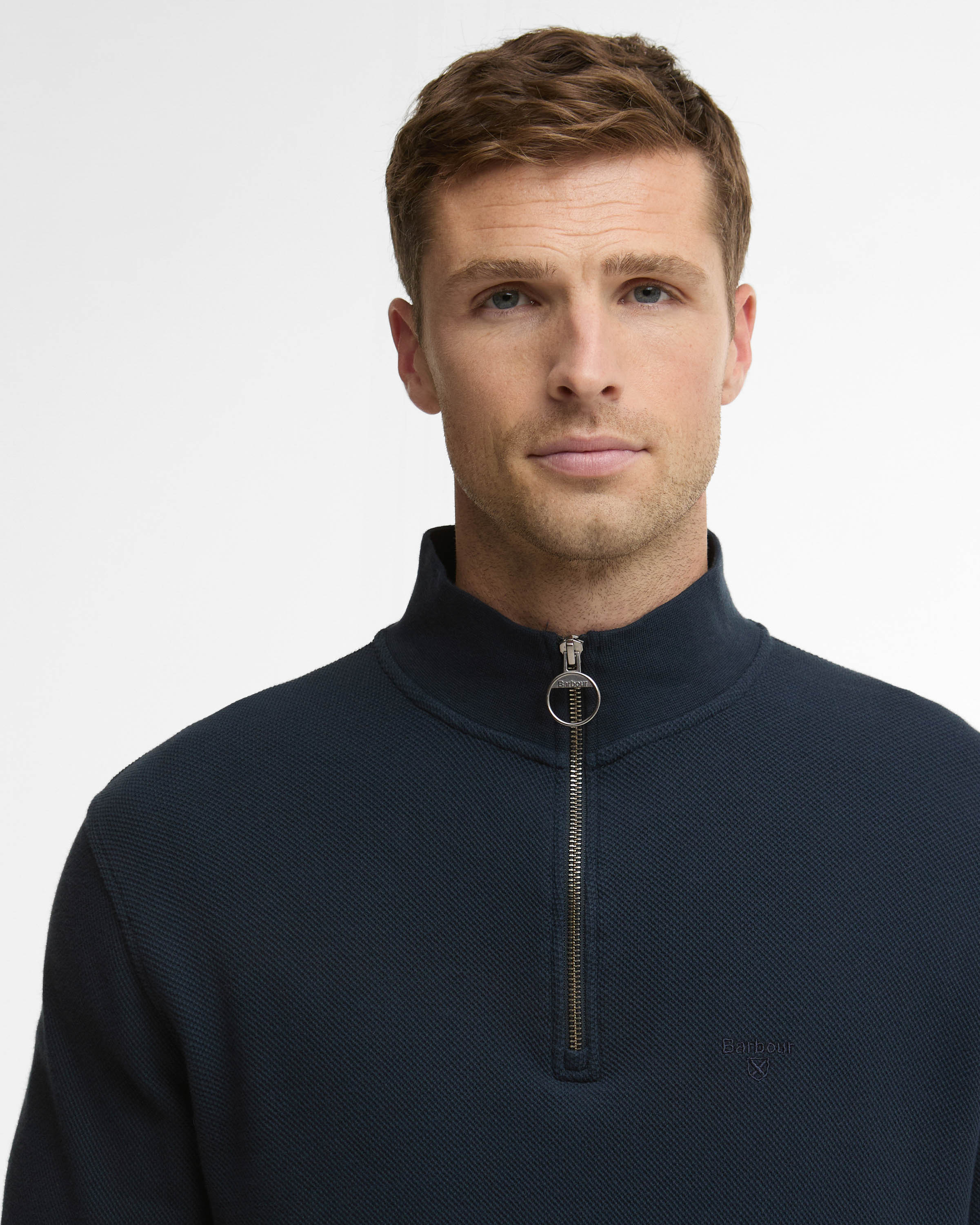 Barbour Pique Interlock Mens Half Zip Sweatshirt - Navy - Image 3