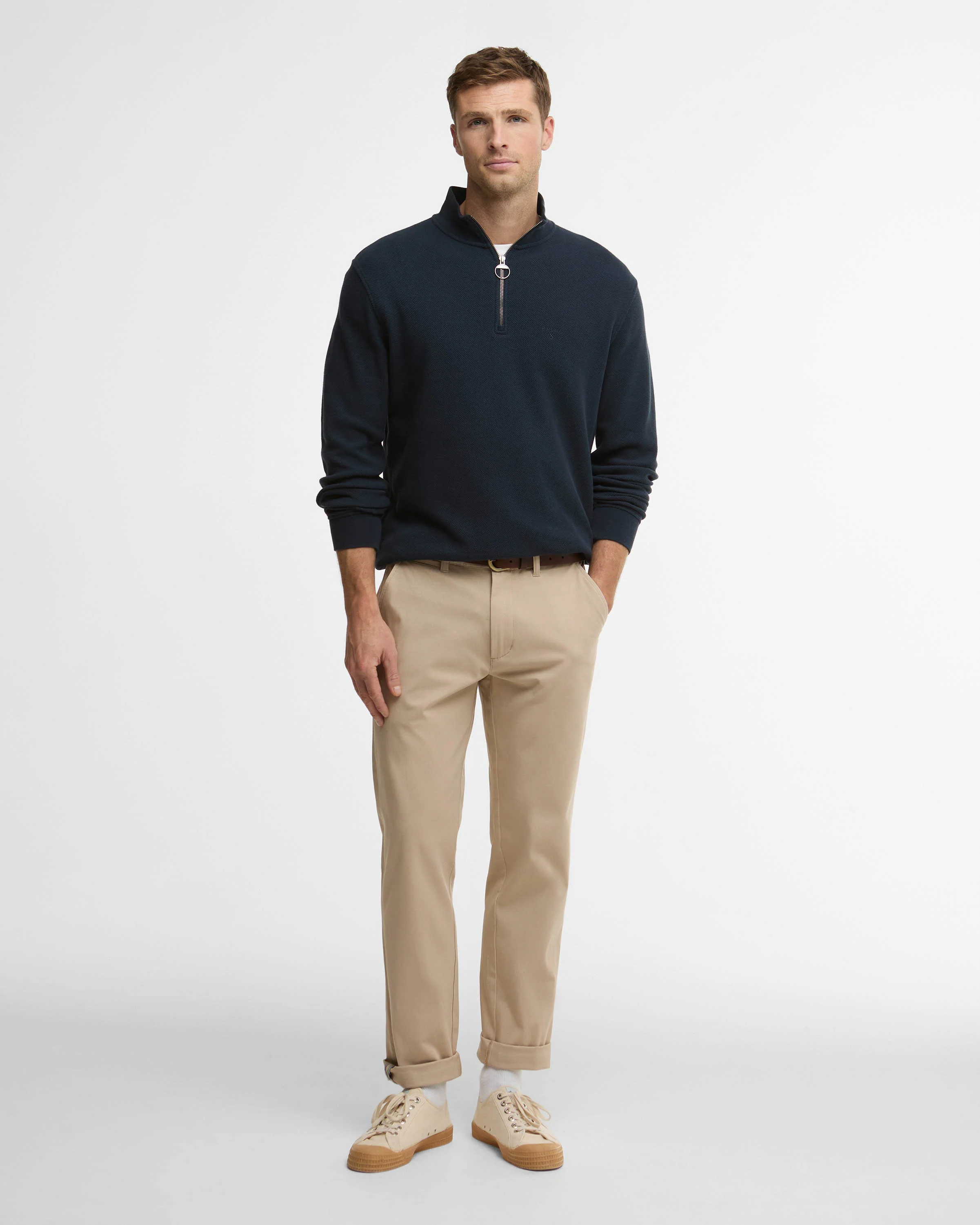 Barbour Pique Interlock Mens Half Zip Sweatshirt - Navy - Image 4