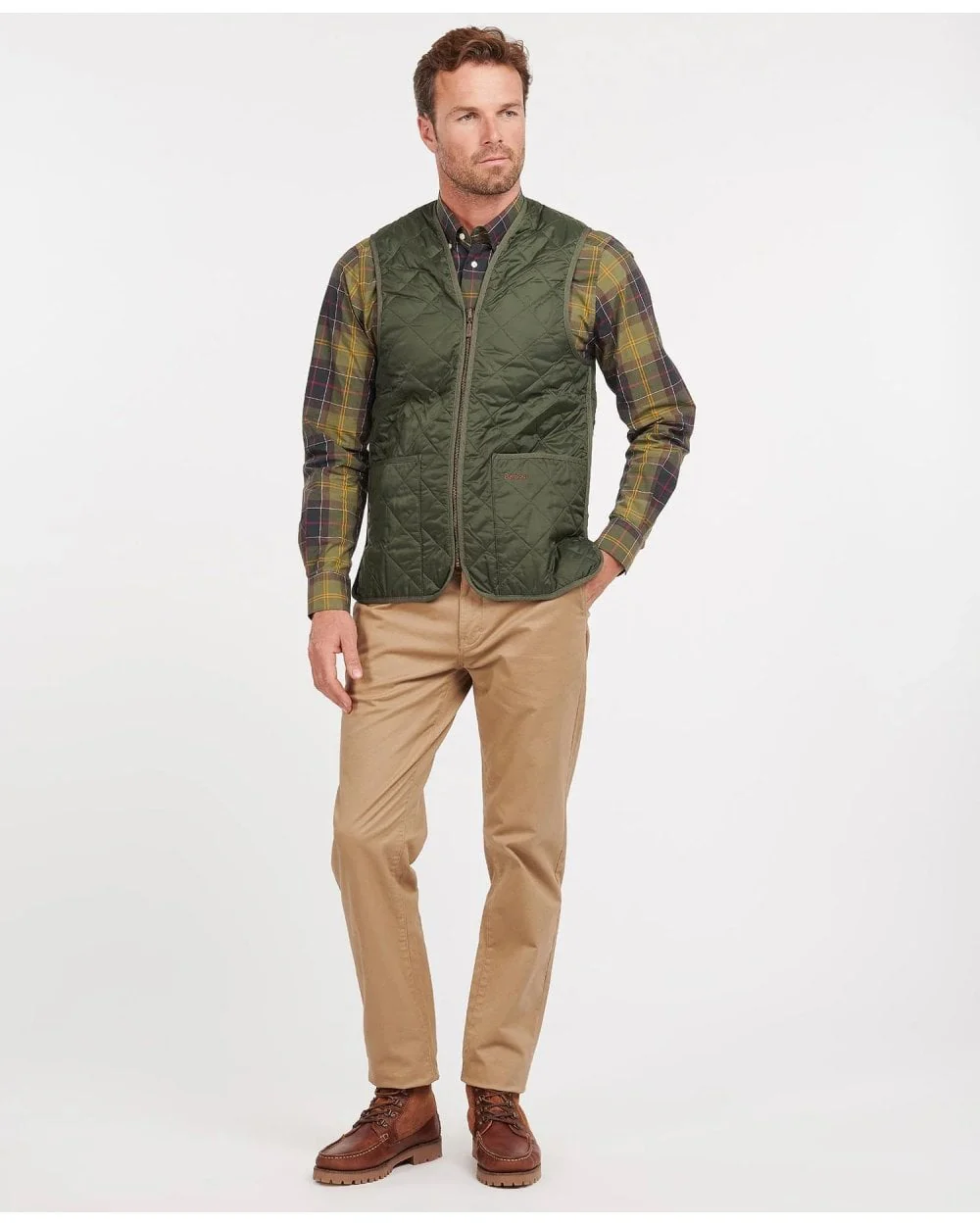 Barbour Quilted Mens Waistcoat/Zip-In Liner - Olive/Classic - Image 4