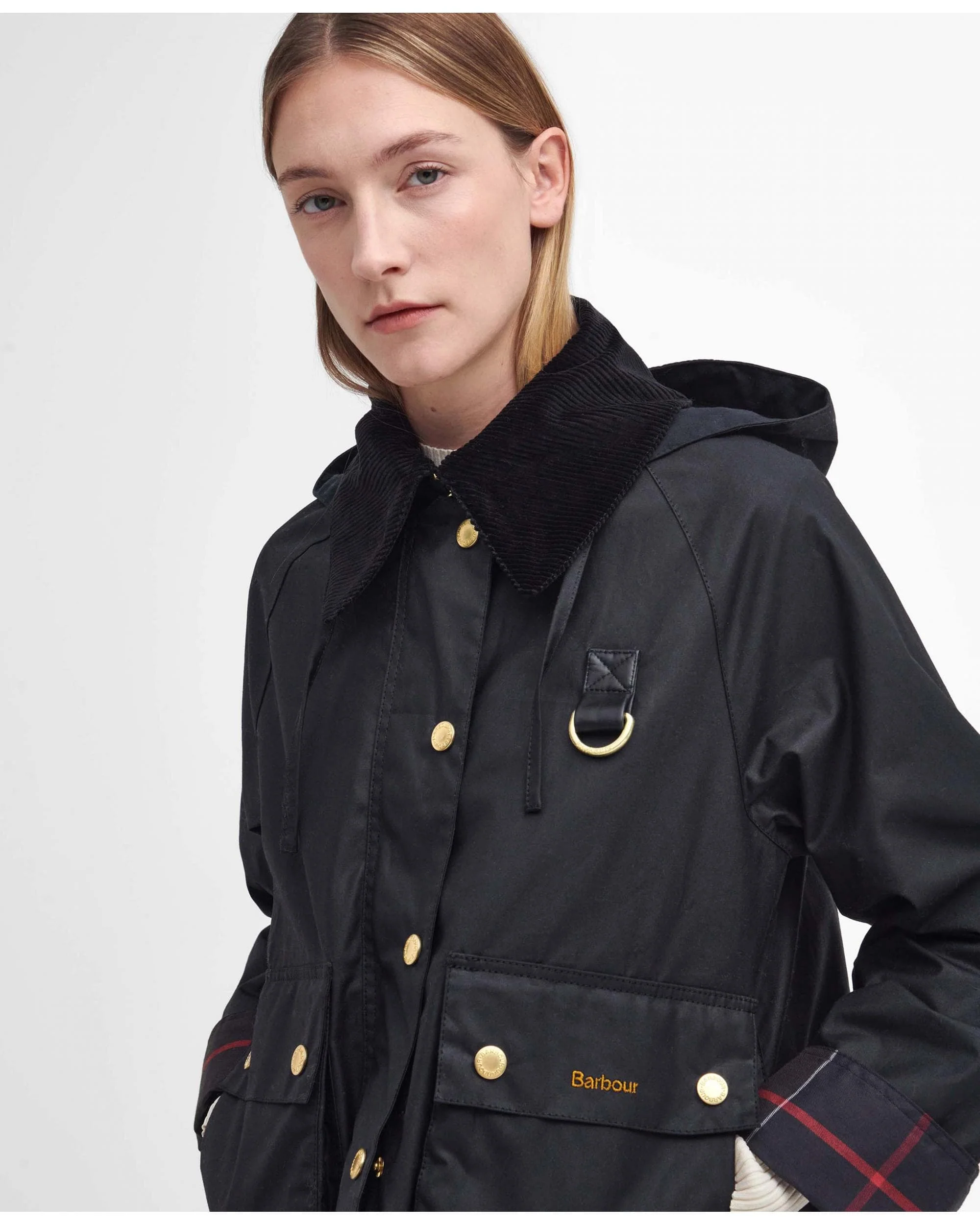 Barbour Reighton Womens Wax Jacket - Black/Classic - Image 3