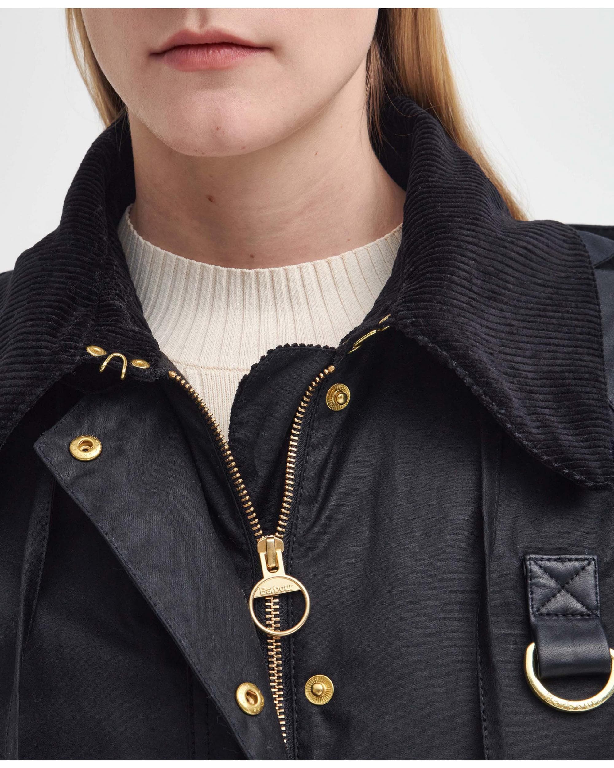 Barbour Reighton Womens Wax Jacket - Black/Classic - Image 7