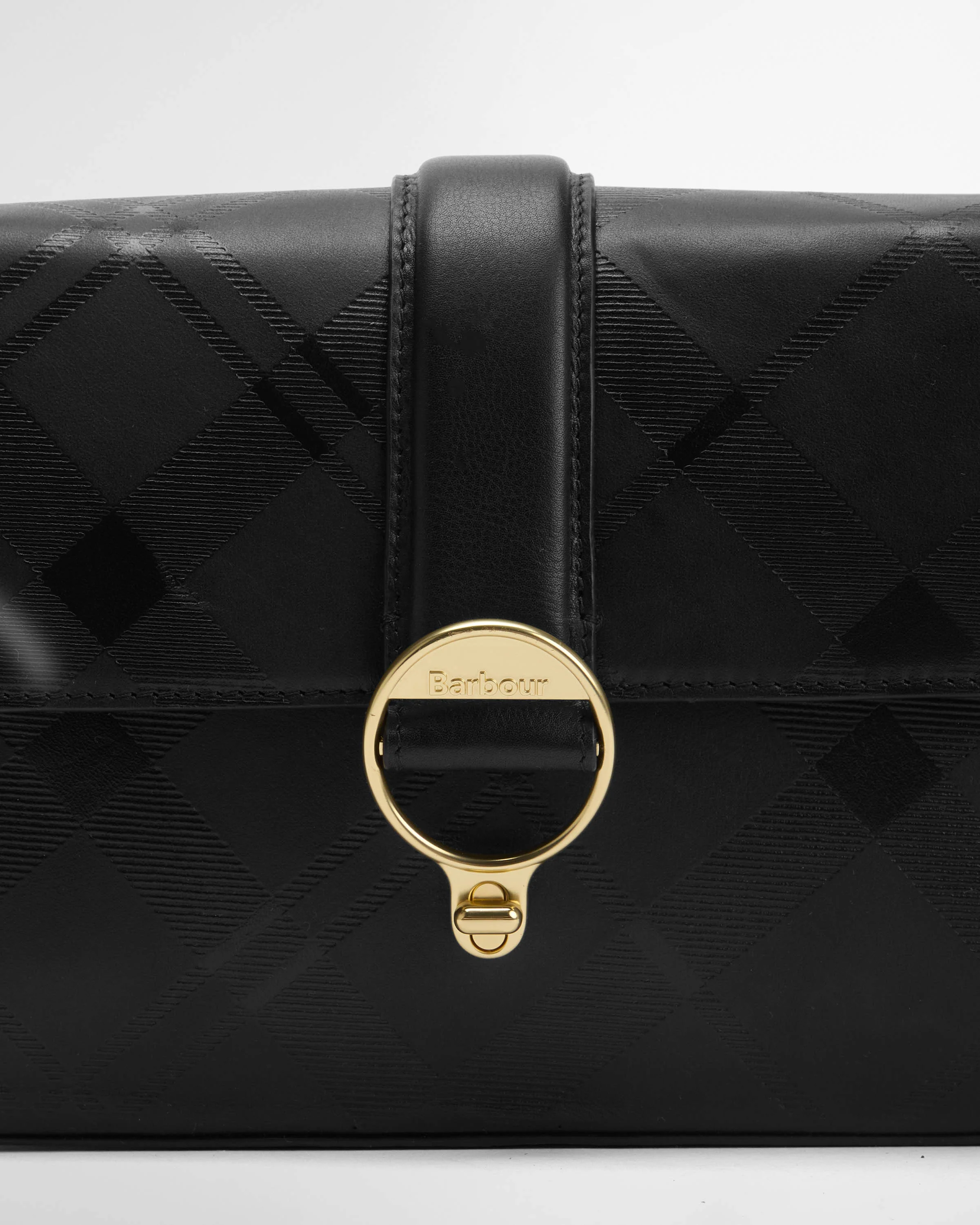 Barbour Rosa Womens Deboss Leather Crossbody Bag - Black/Deboss Tartan - Image 4