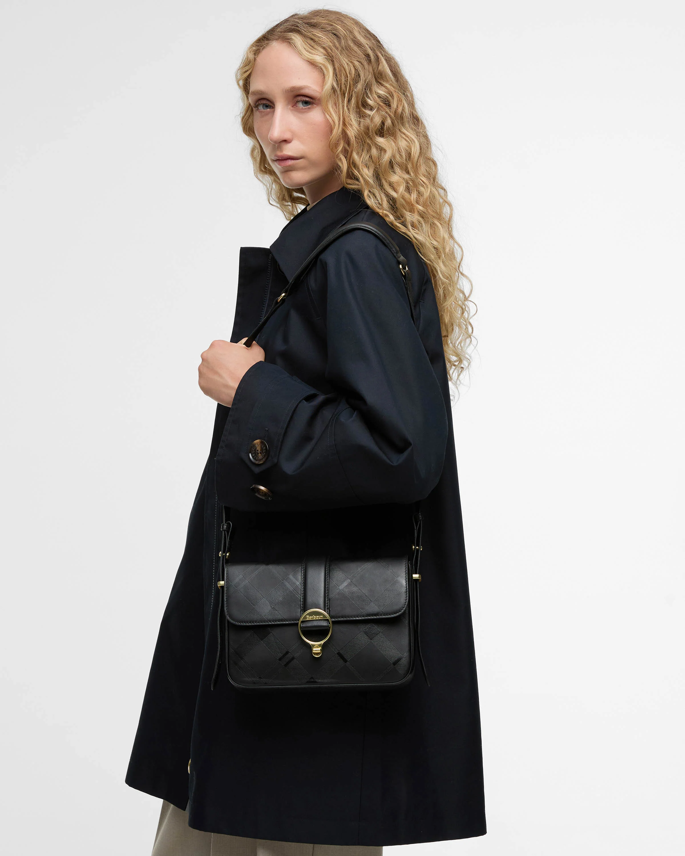 Barbour Rosa Womens Deboss Leather Crossbody Bag - Black/Deboss Tartan - Image 9