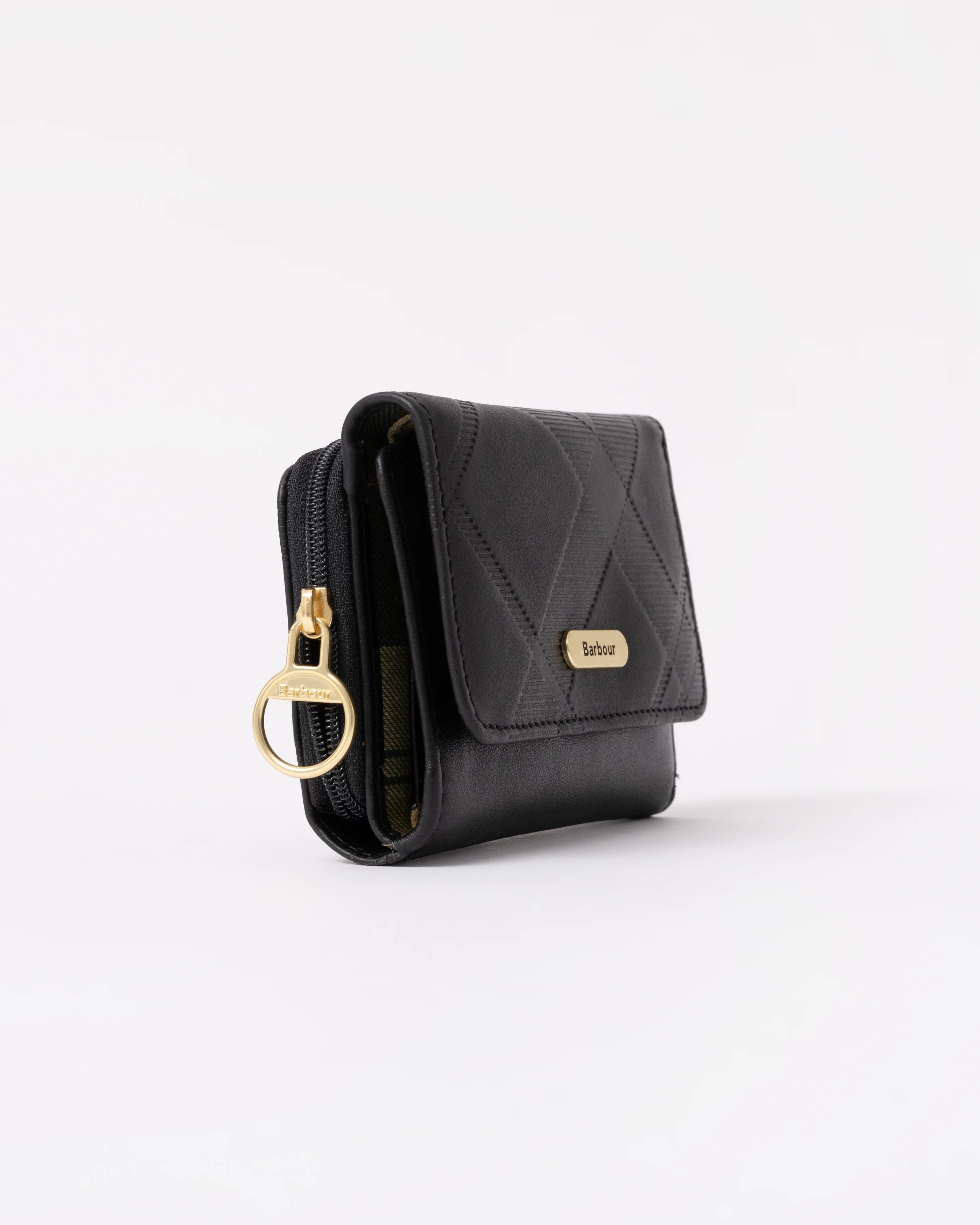 Barbour Rosa Womens Deboss Leather French Purse - Black/Deboss Tartan - Image 4