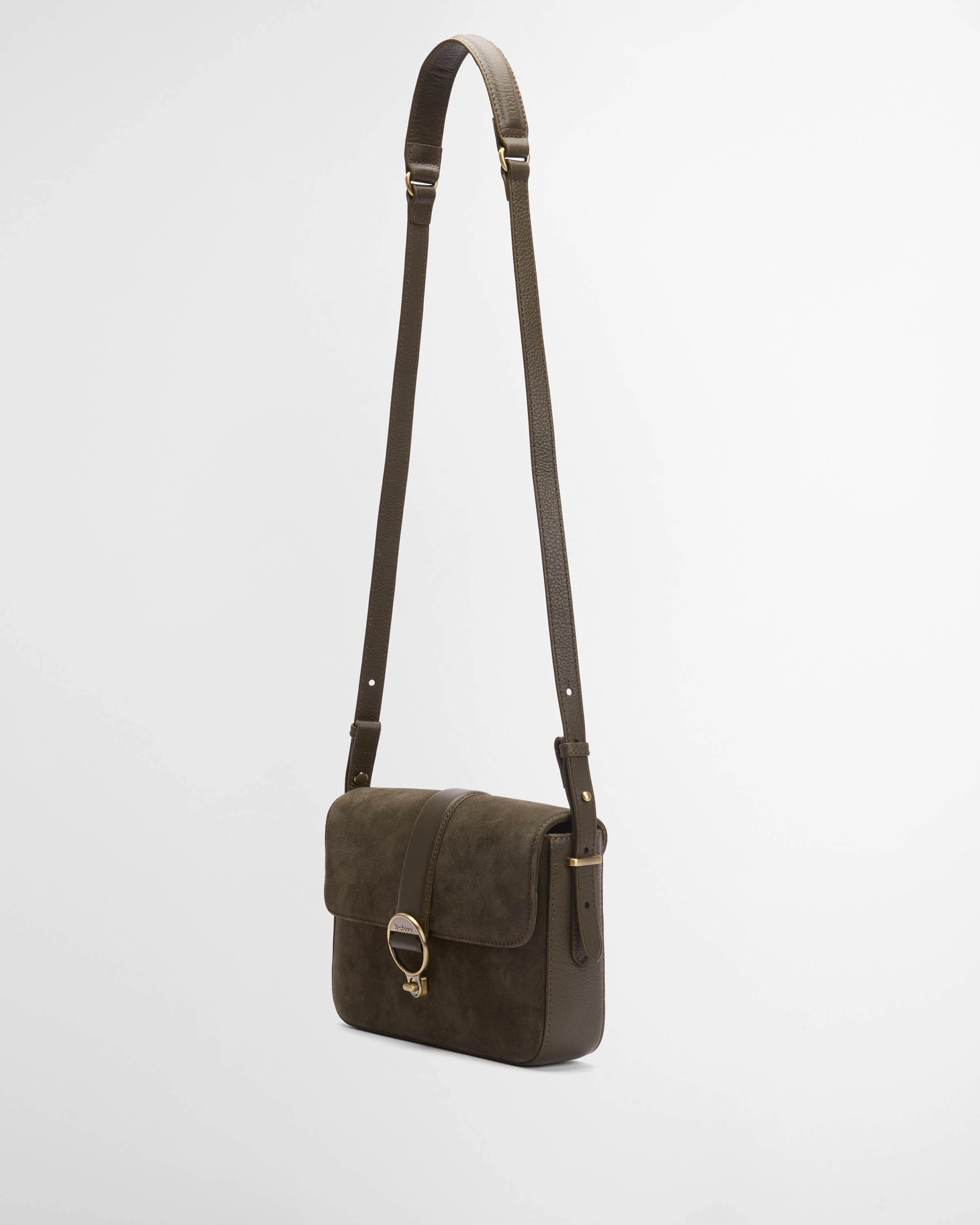 Barbour Rosa Womens Suede & Leather Crossbody Bag - Olive - Image 6