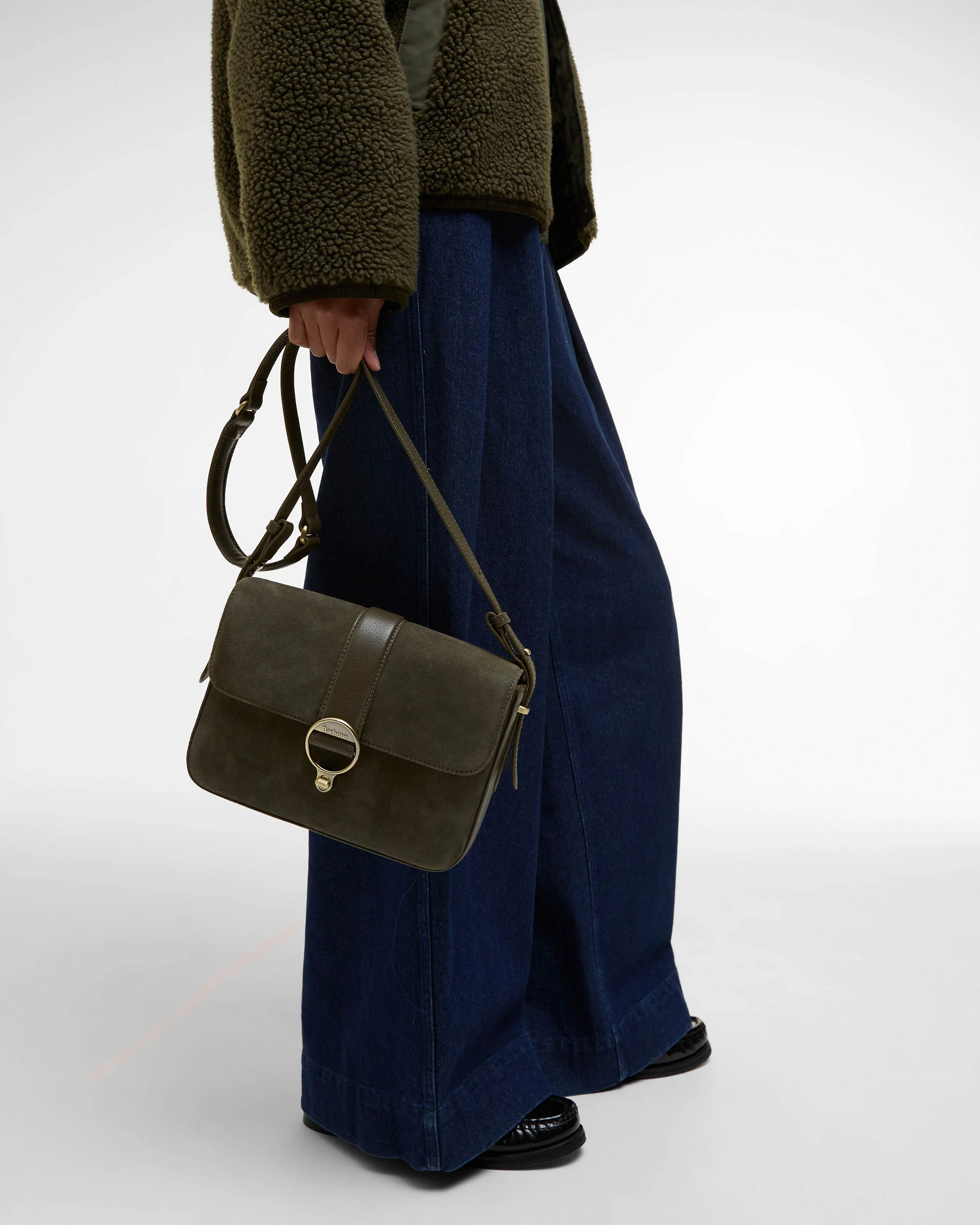 Barbour Rosa Womens Suede & Leather Crossbody Bag - Olive - Image 9