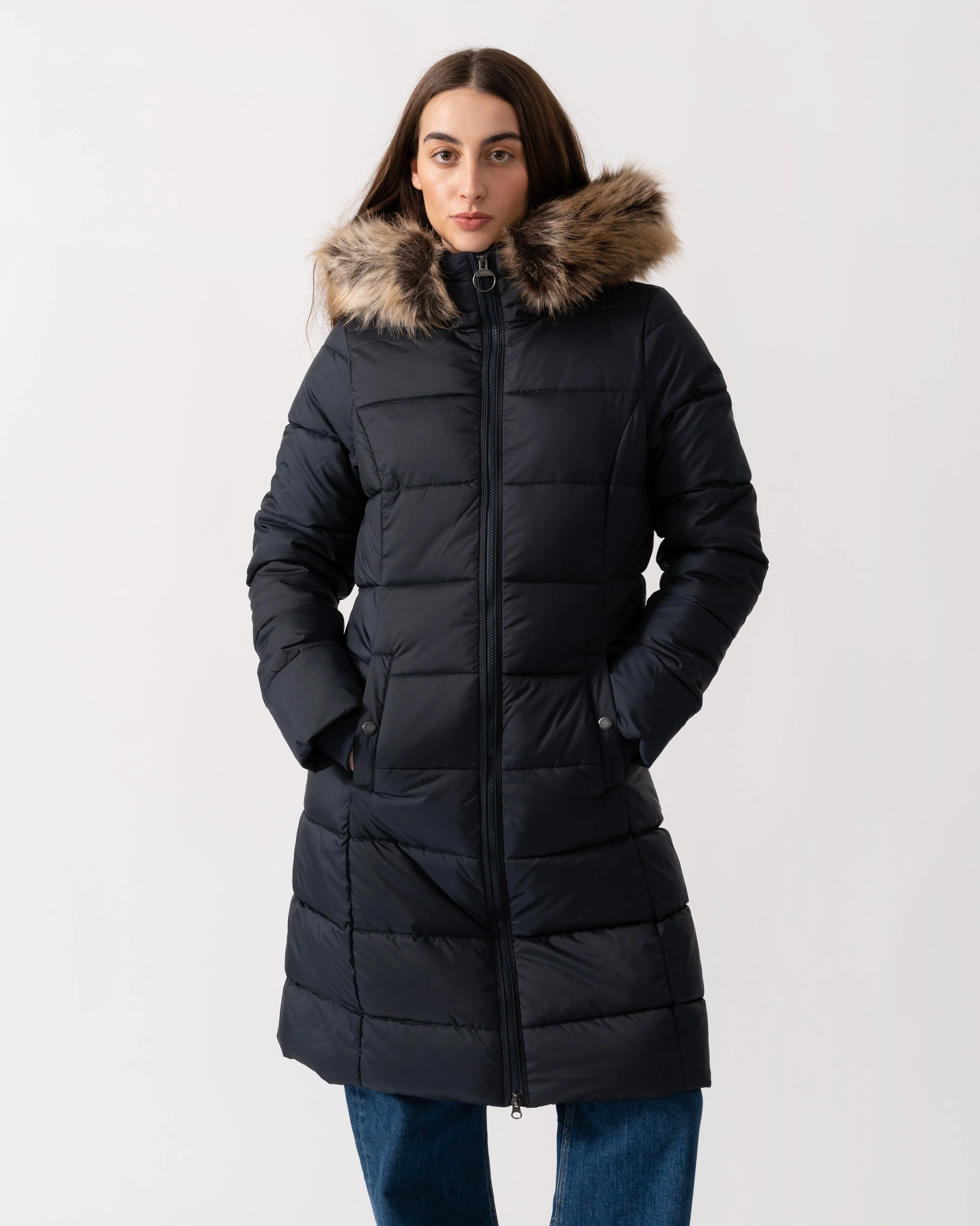 Barbour Rosoman Womens Long Puffer Jacket - Dark Navy - Image 4