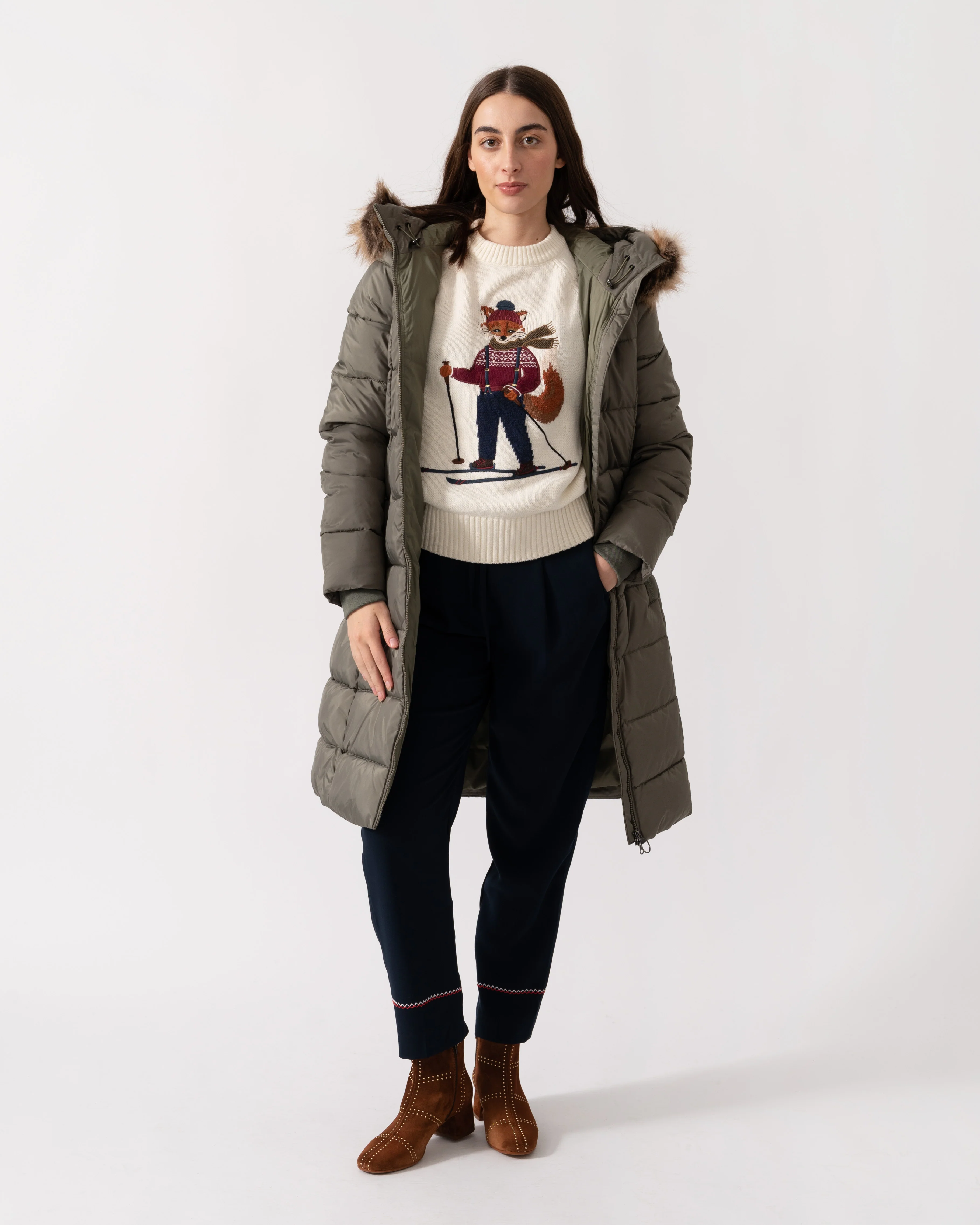 Barbour Rosoman Womens Long Puffer Jacket - Dusty Khaki - Image 3